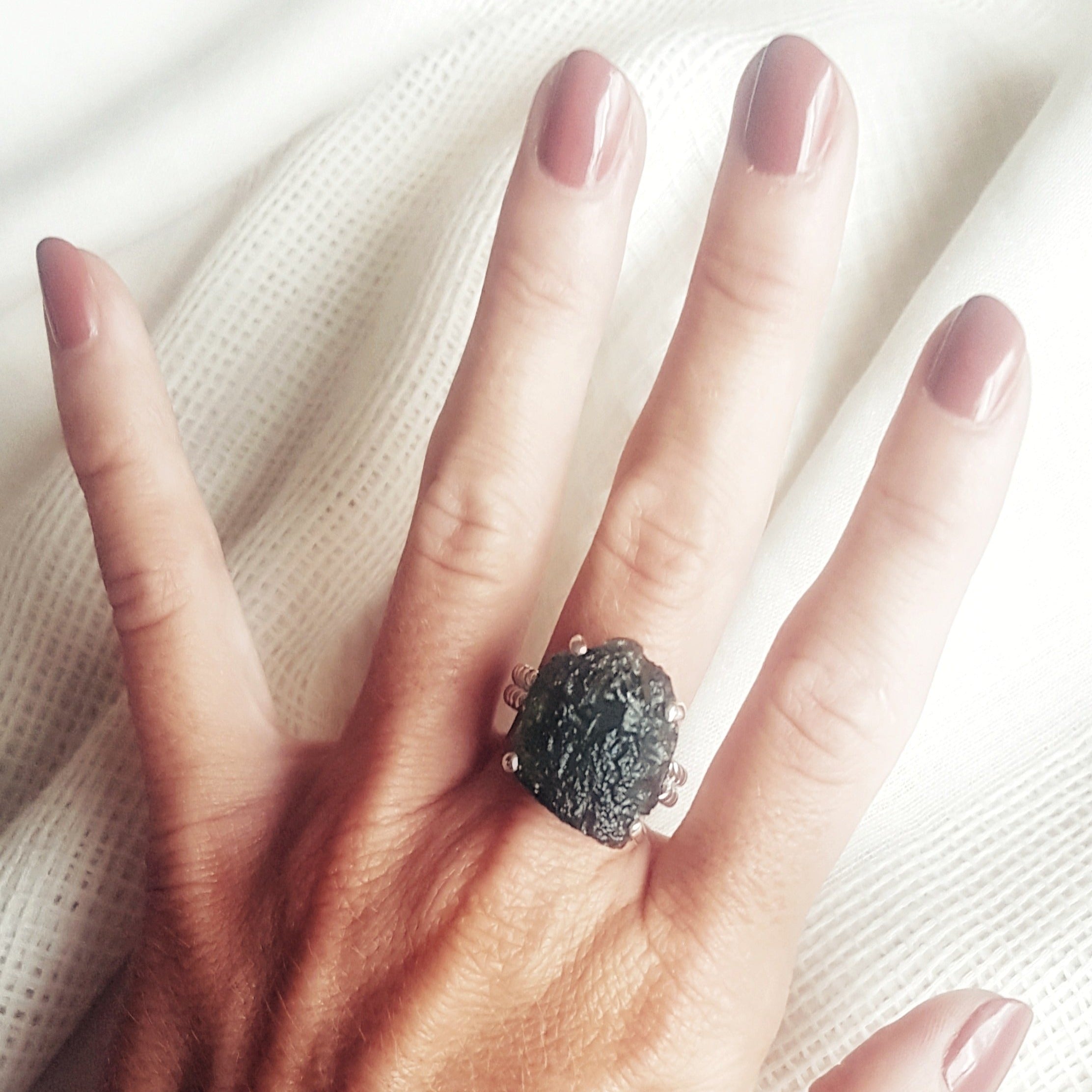 Large Moldavite Ring size 7