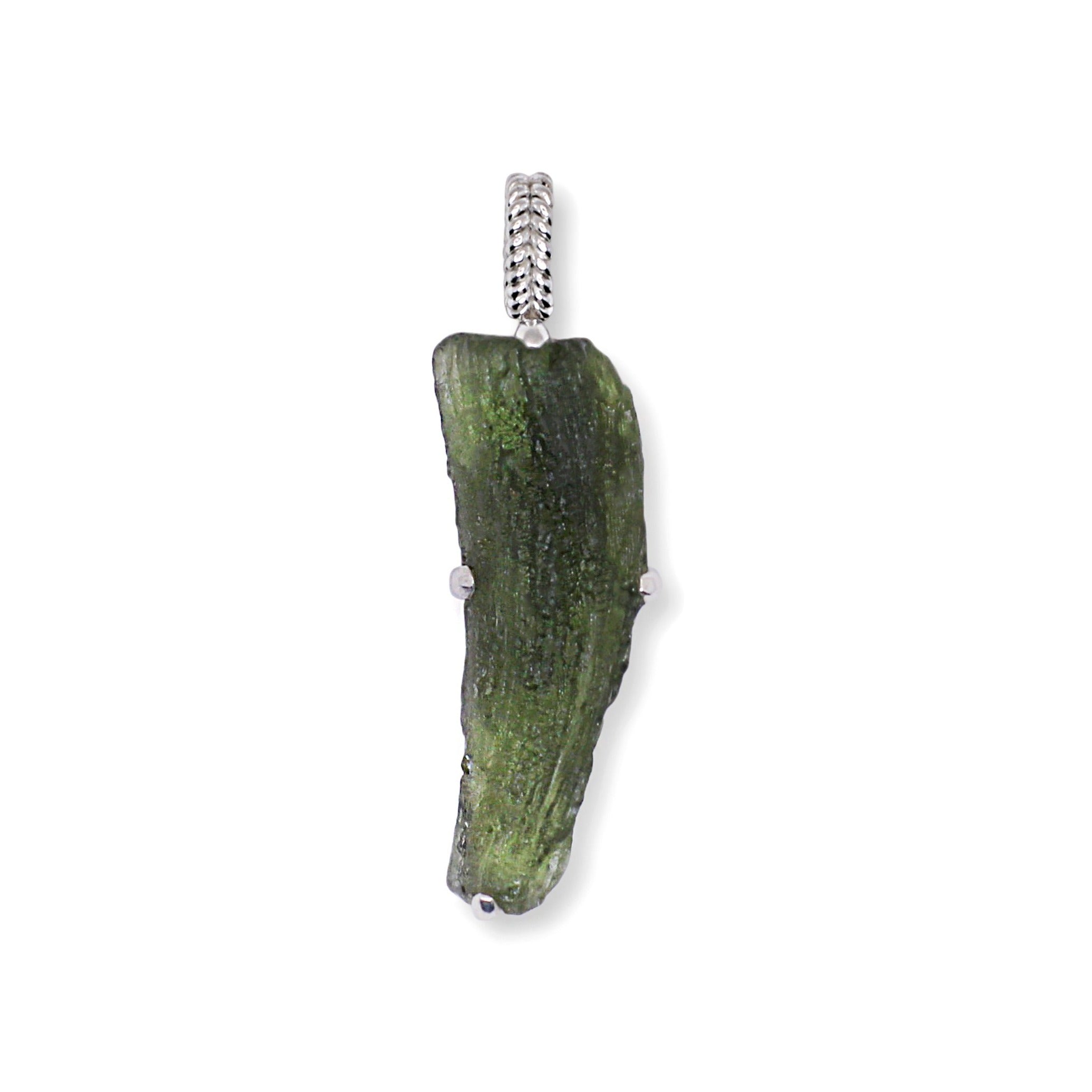 Long Teardrop Moldavite pendant with Prong setting 9 gr