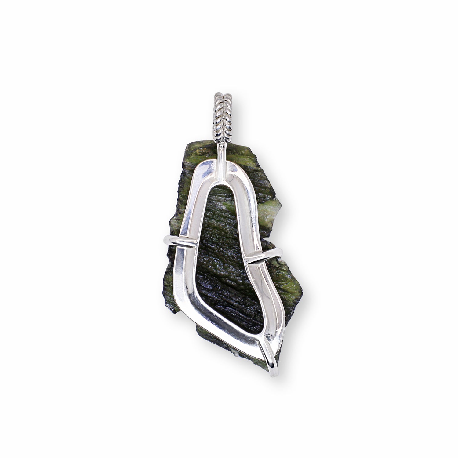 Raw Moldavite Sterling Silver Pendant