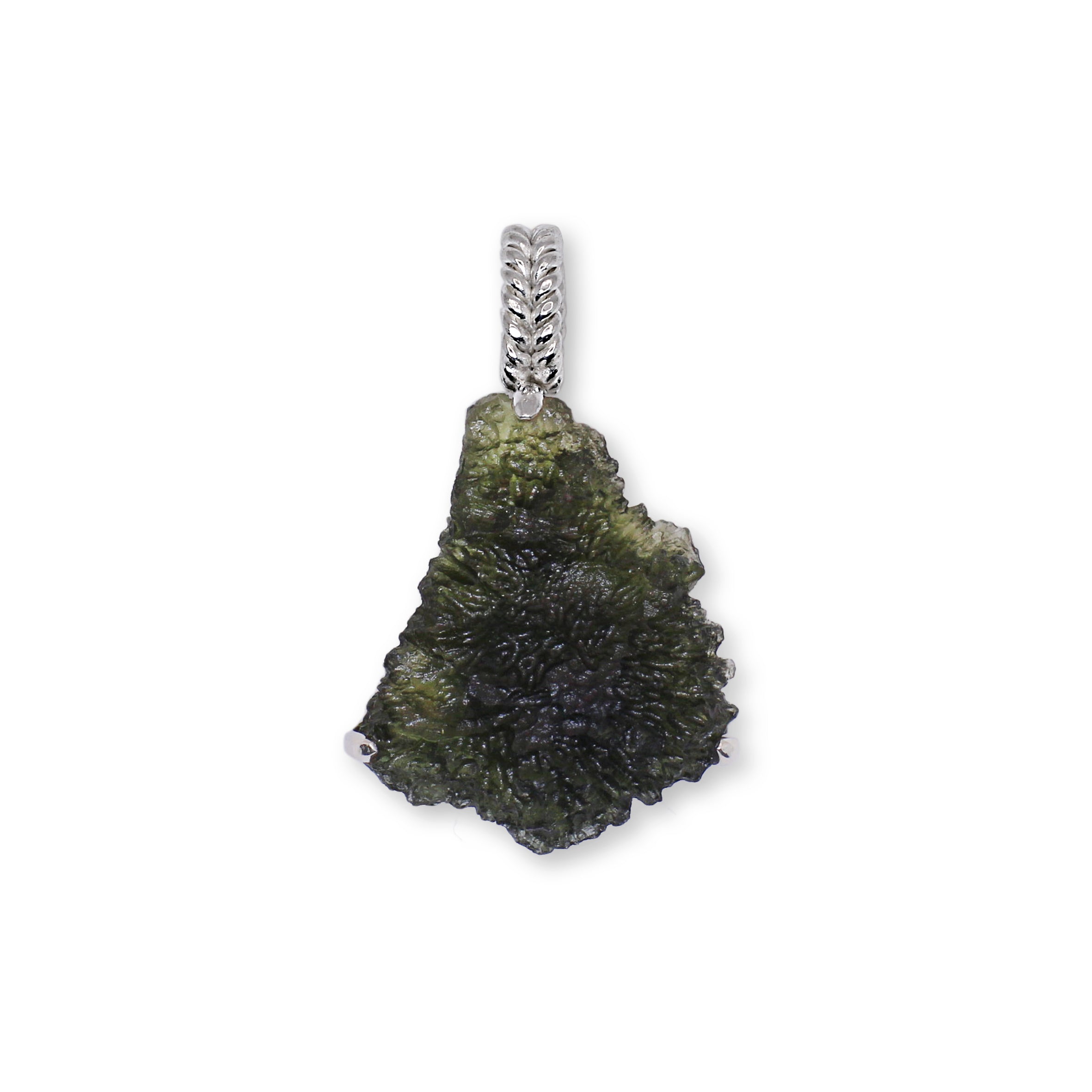 Triangle Shaped Authentic Moldavite Pendant with Prongs 5 gr