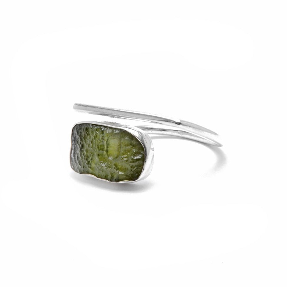adjustable sterling silver moldavite meteorite ring size 9