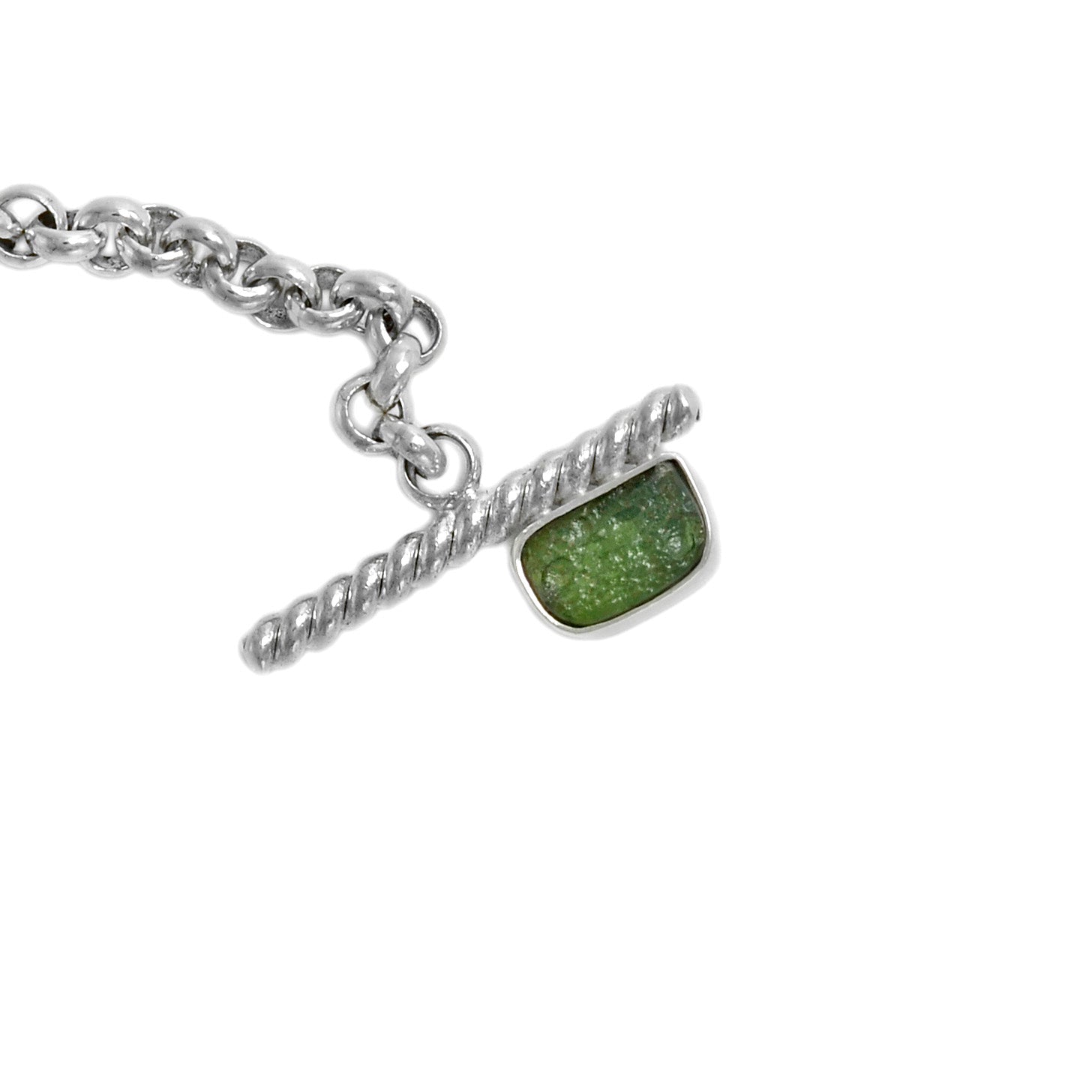 Rolo Chain Moldavite Bracelet with a Toggle clasp