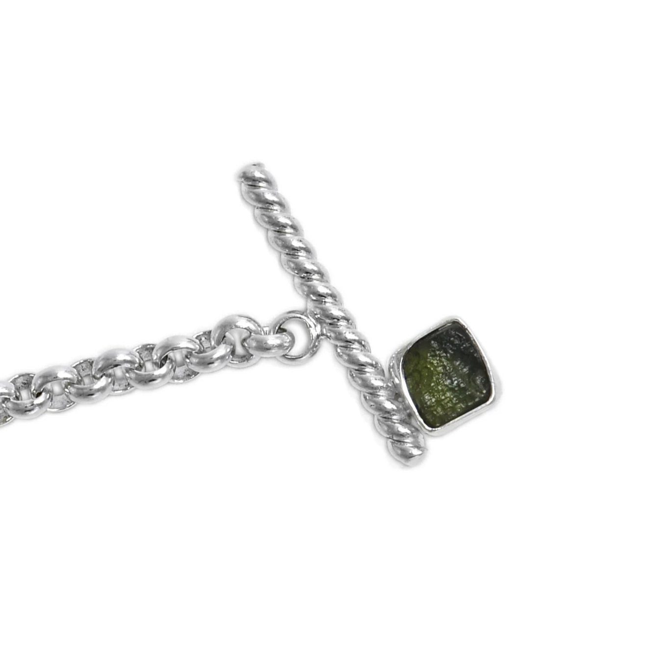 Rolo Chain Moldavite Bracelet with a Toggle clasp