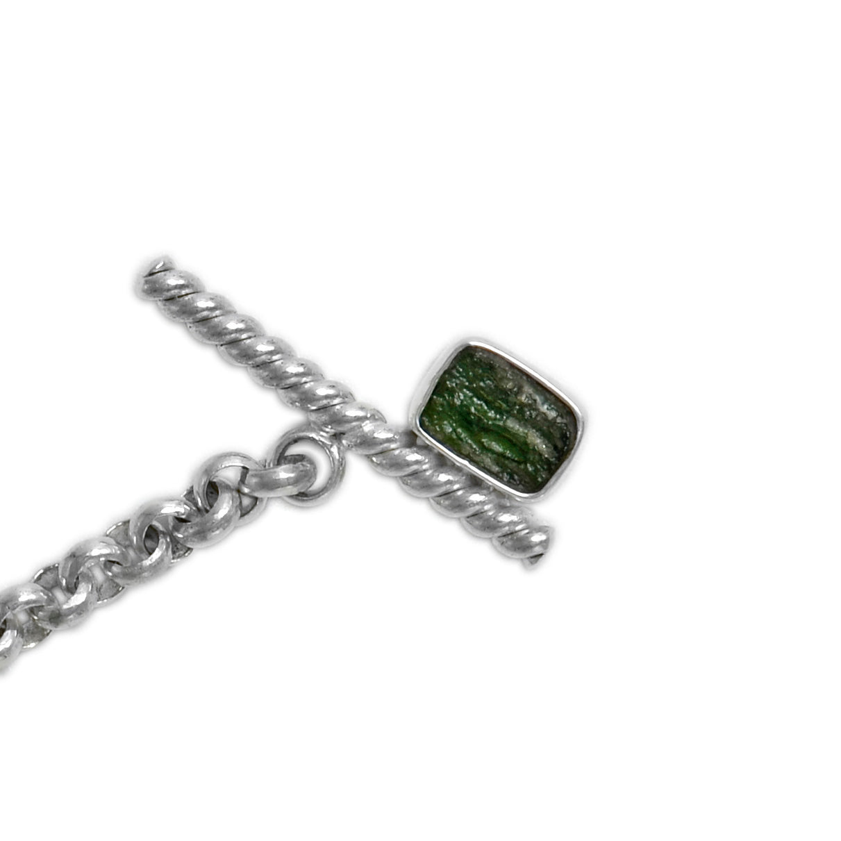 Rolo Chain Moldavite Bracelet with a Toggle clasp