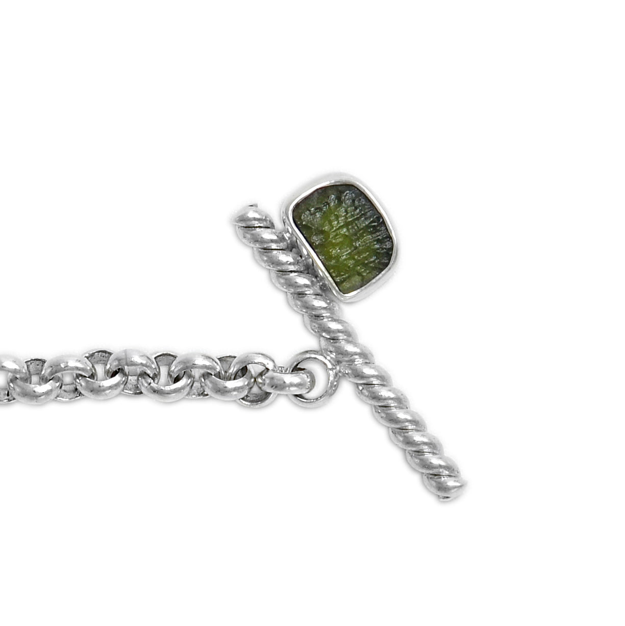 Rolo Chain Moldavite Bracelet with a Toggle clasp