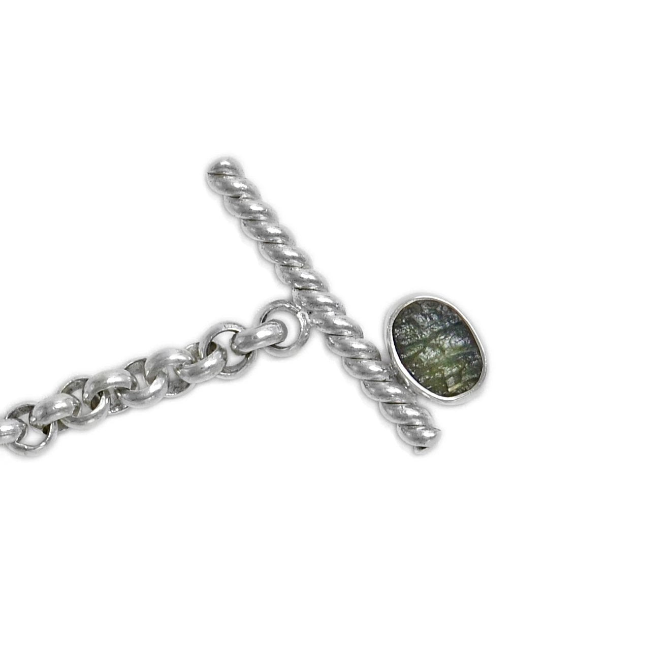 Rolo Chain Moldavite Bracelet with a Toggle clasp