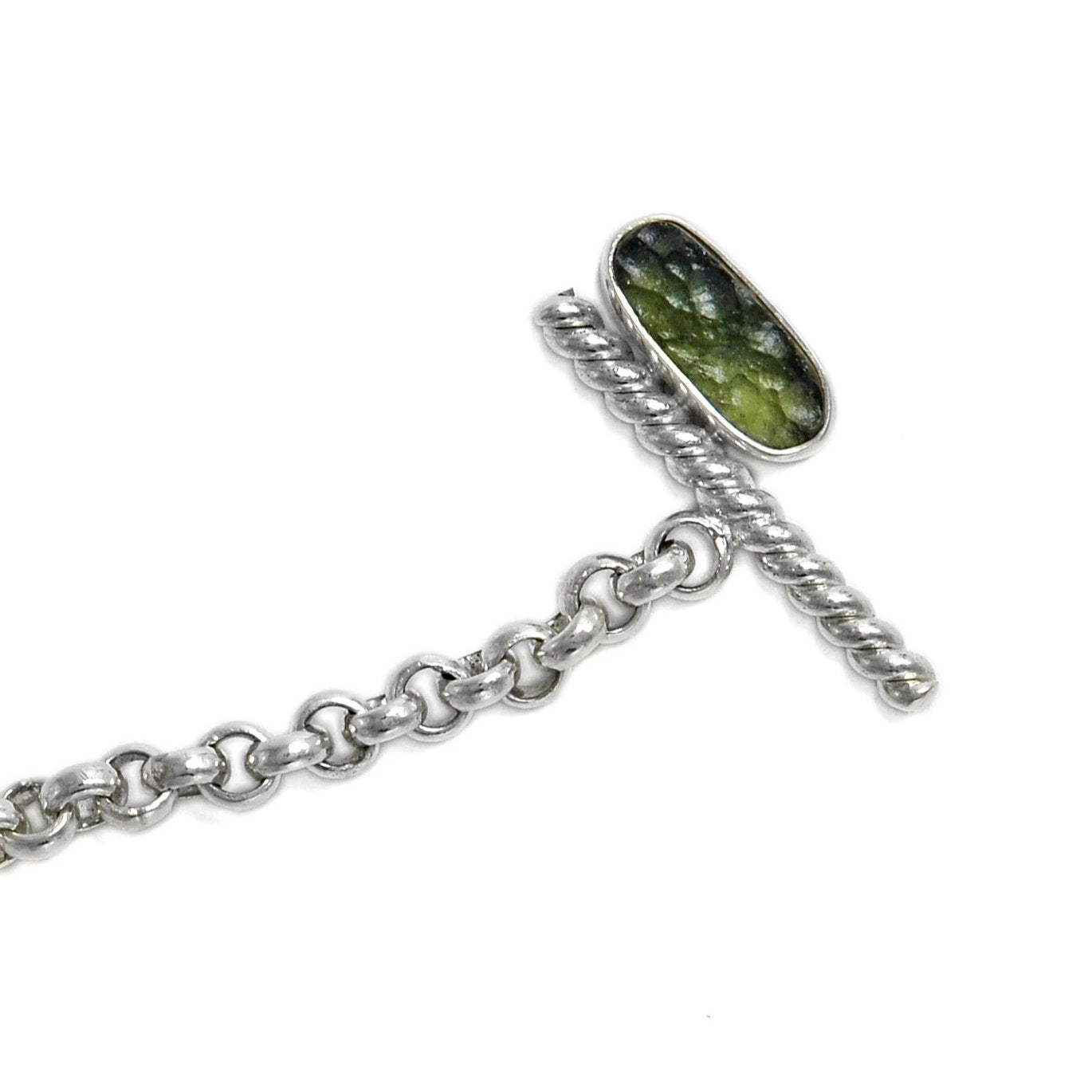 Rolo Chain Moldavite Bracelet with a Toggle clasp