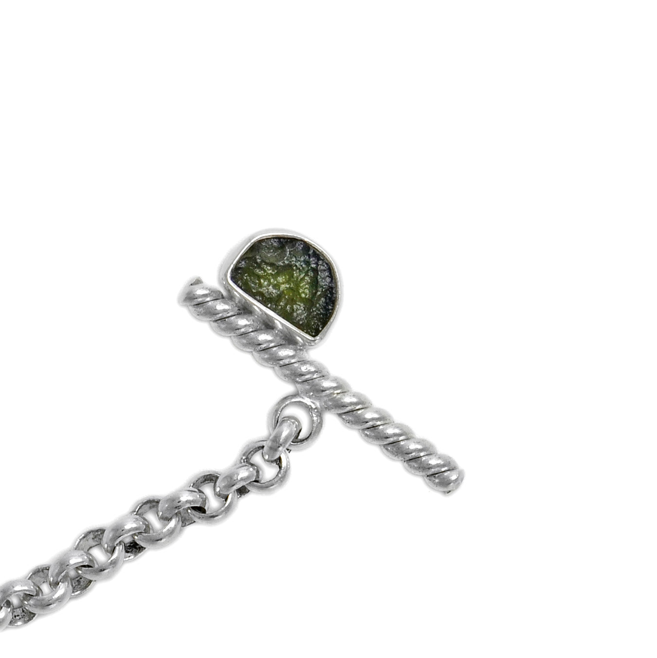 Rolo Chain Moldavite Bracelet with a Toggle clasp