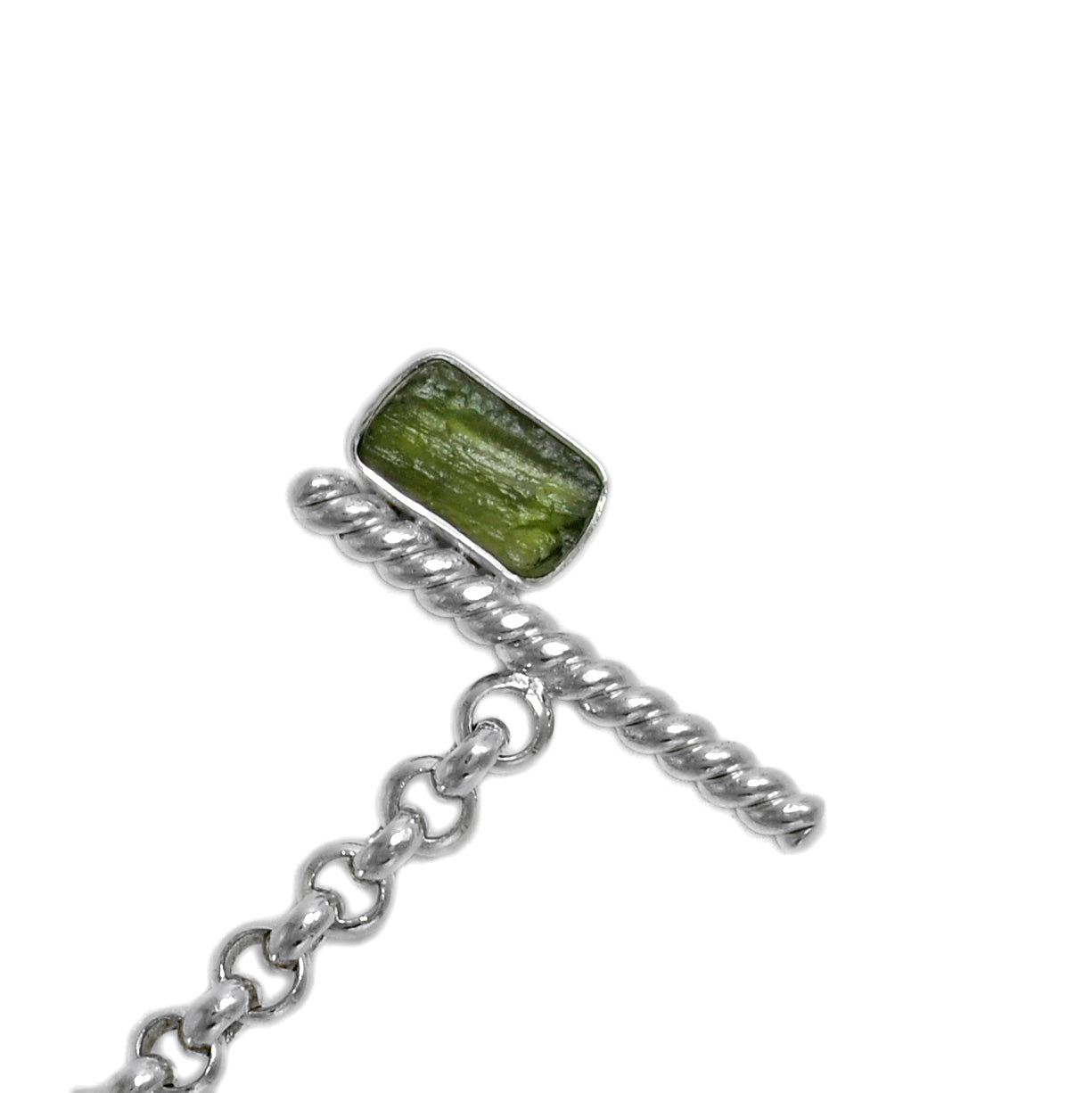 Rolo Chain Moldavite Bracelet with a Toggle clasp