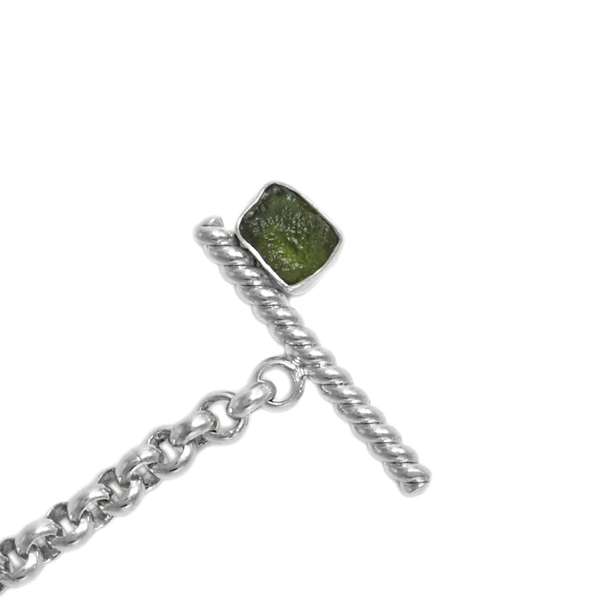 Rolo Chain Moldavite Bracelet with a Toggle clasp