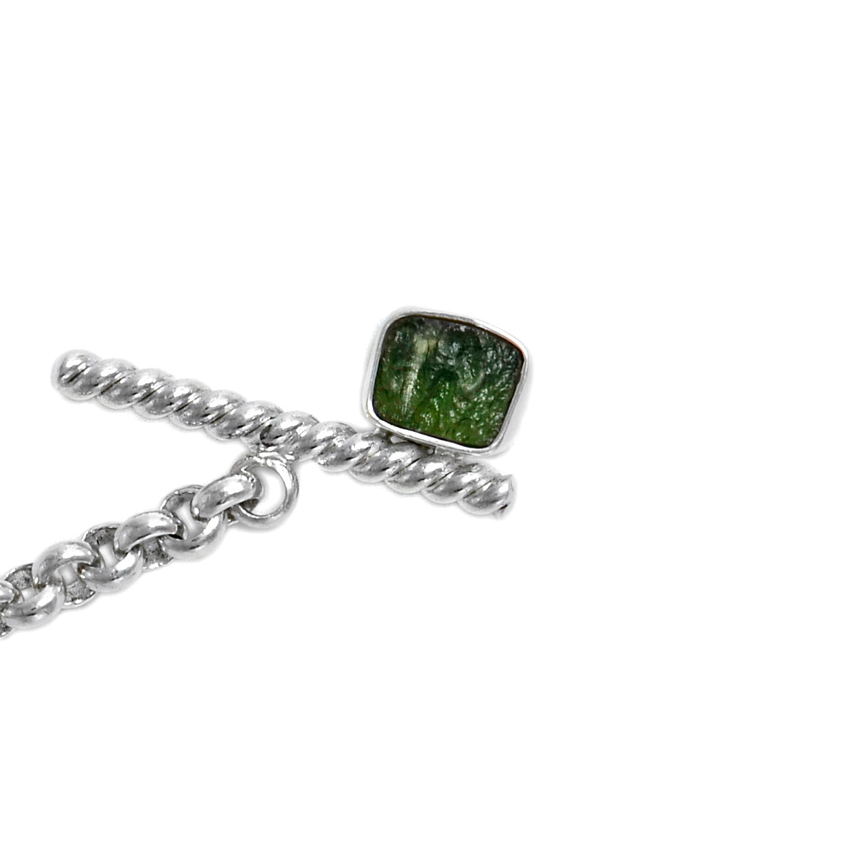 Rolo Chain Moldavite Bracelet with a Toggle clasp