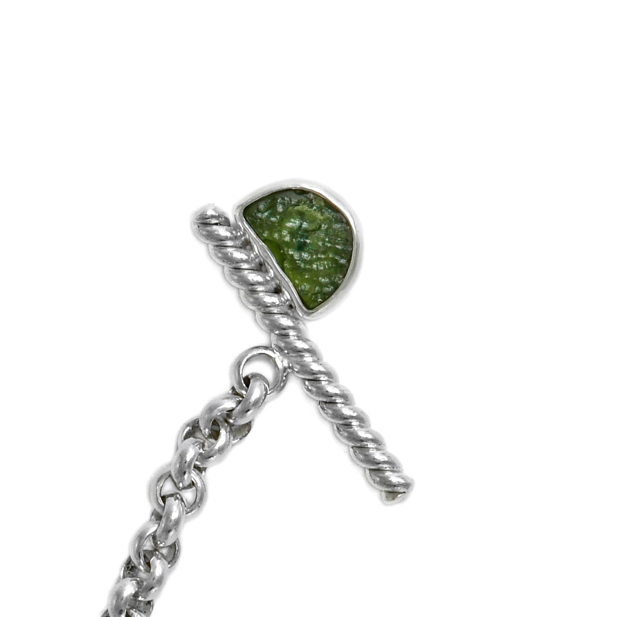 Sterling silver rolo chain necklace with raw moldavite with toggle clasp ioola