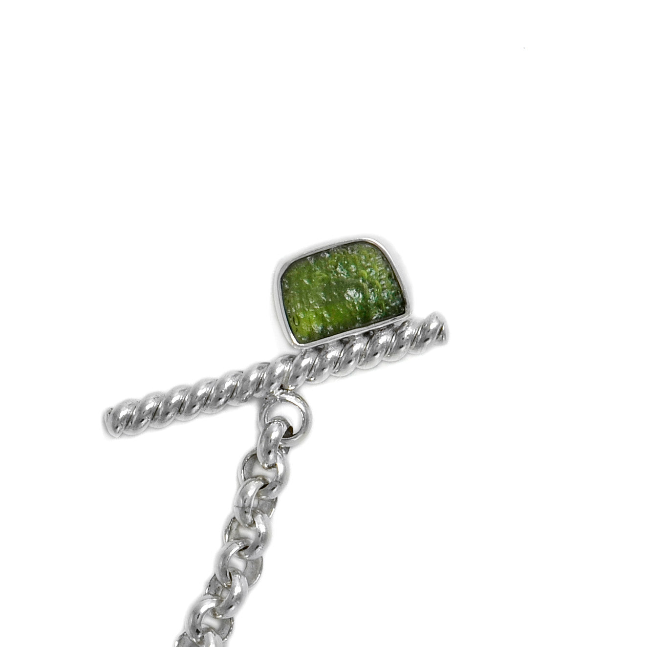 Sterling silver rolo chain necklace with raw moldavite with toggle clasp ioola