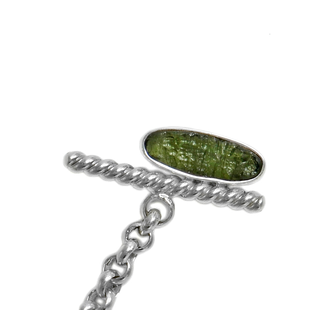 Sterling silver rolo chain necklace with raw moldavite with toggle clasp ioola