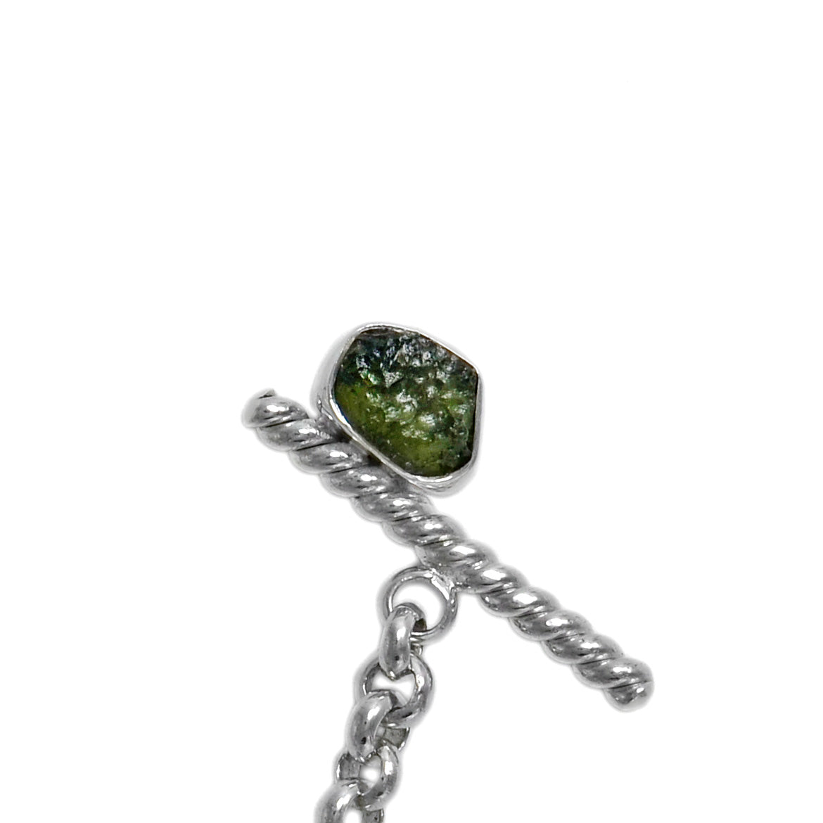 Sterling silver rolo chain necklace with raw moldavite with toggle clasp ioola