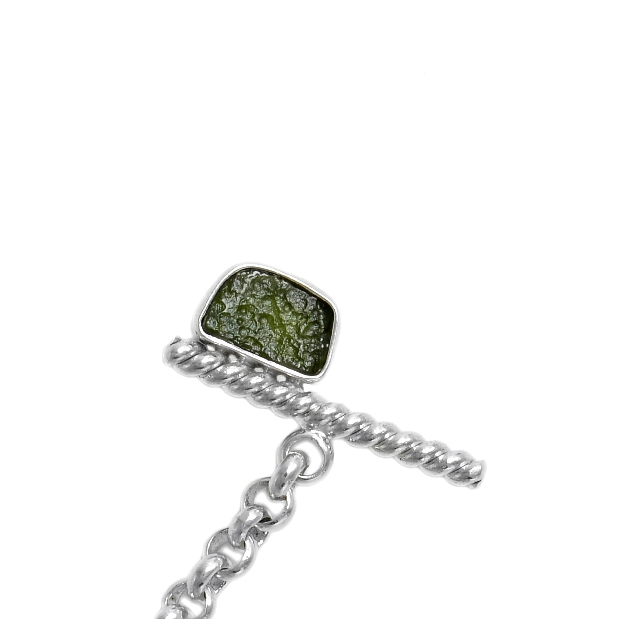 Sterling silver rolo chain necklace with raw moldavite with toggle clasp ioola