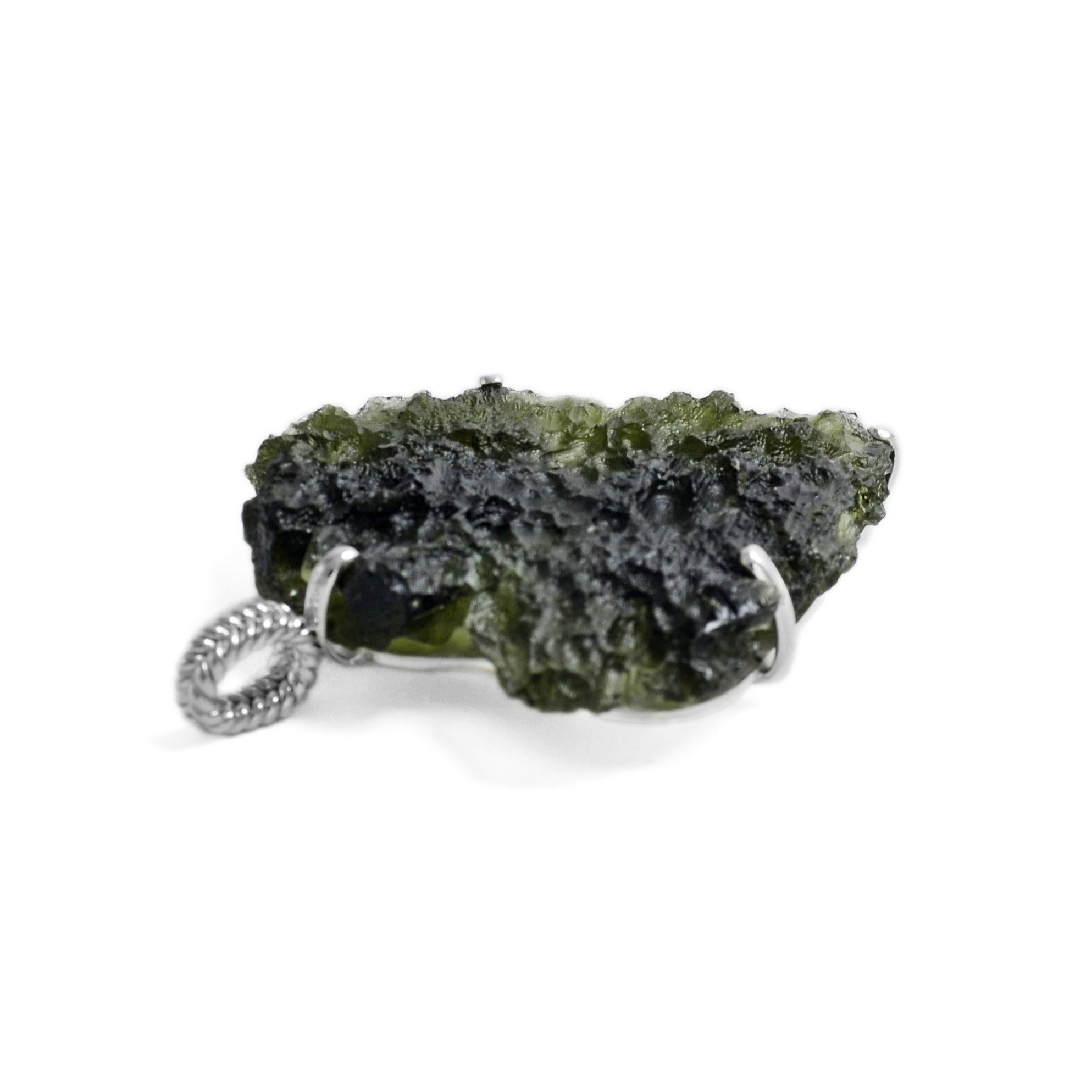 Large Raw Moldavite Sterling Silver Pendant in a heart shape 21.5 gr 