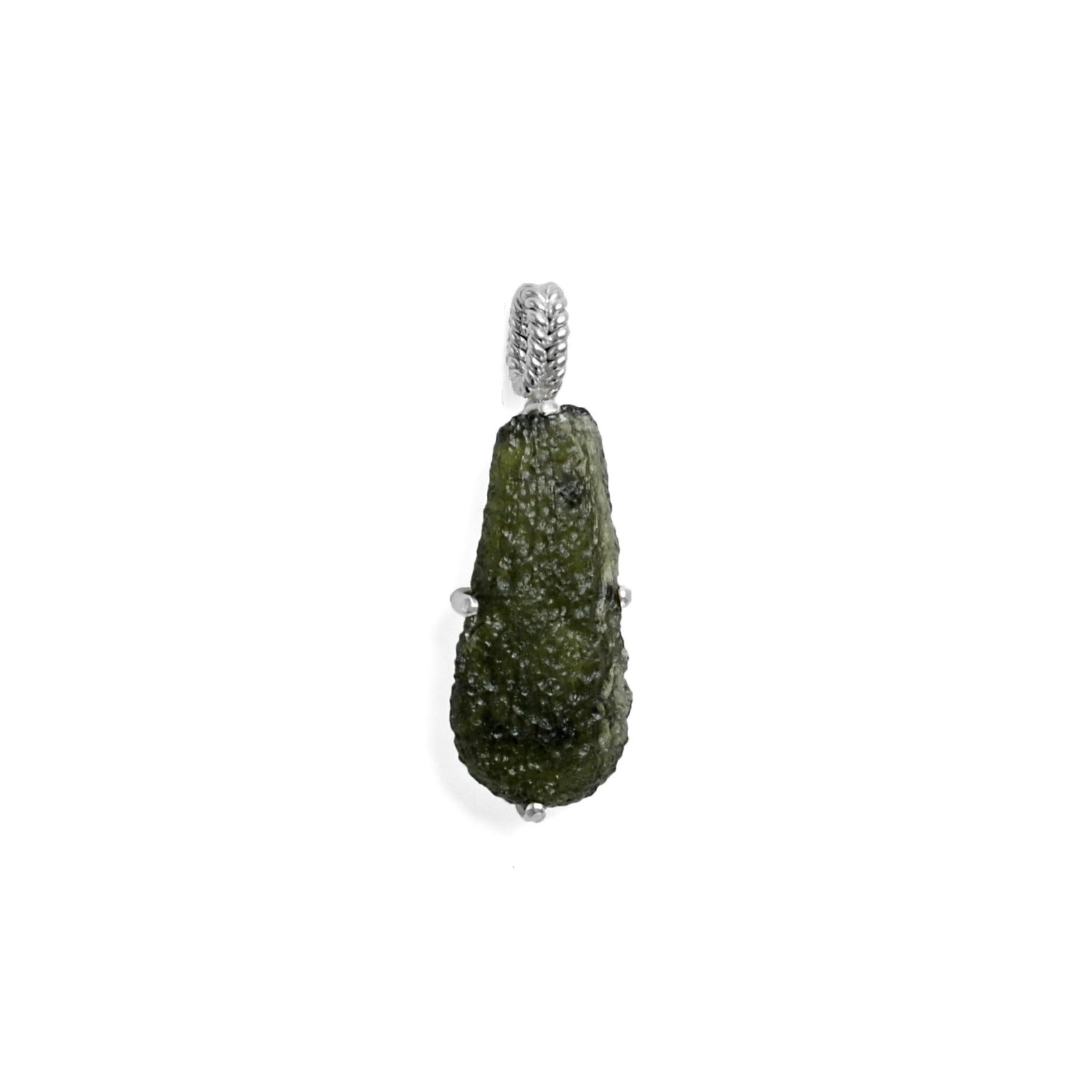 Raw Moldavite Sterling Silver drop Pendant 7.1 gr