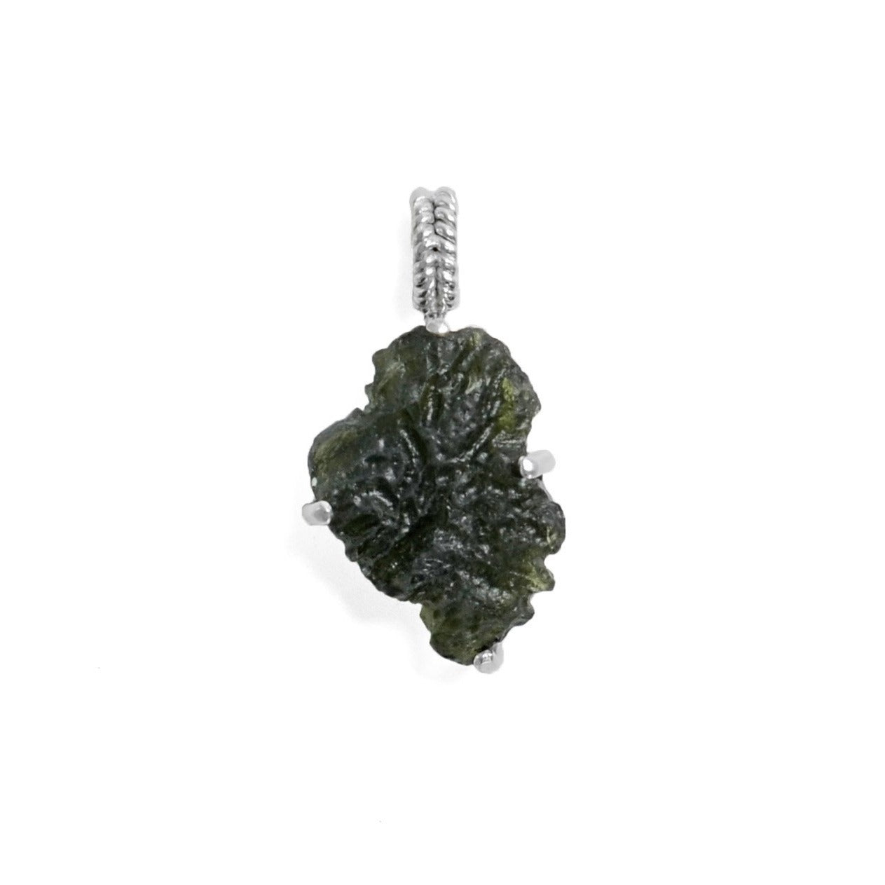 Raw Moldavite Sterling Silver Pendant