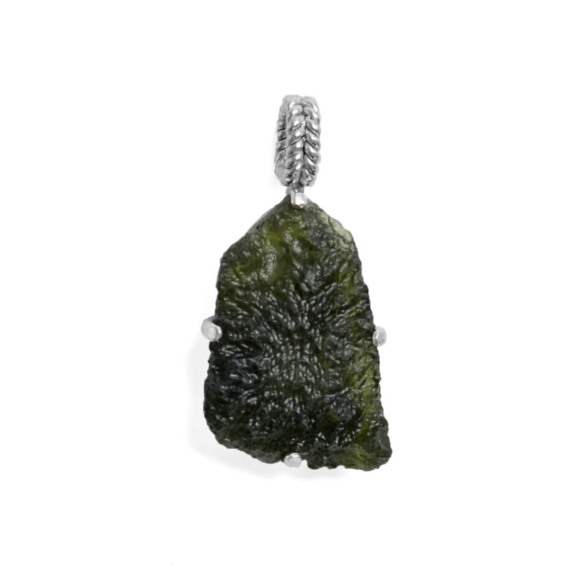 Large Raw Moldavite Sterling Silver Pendant