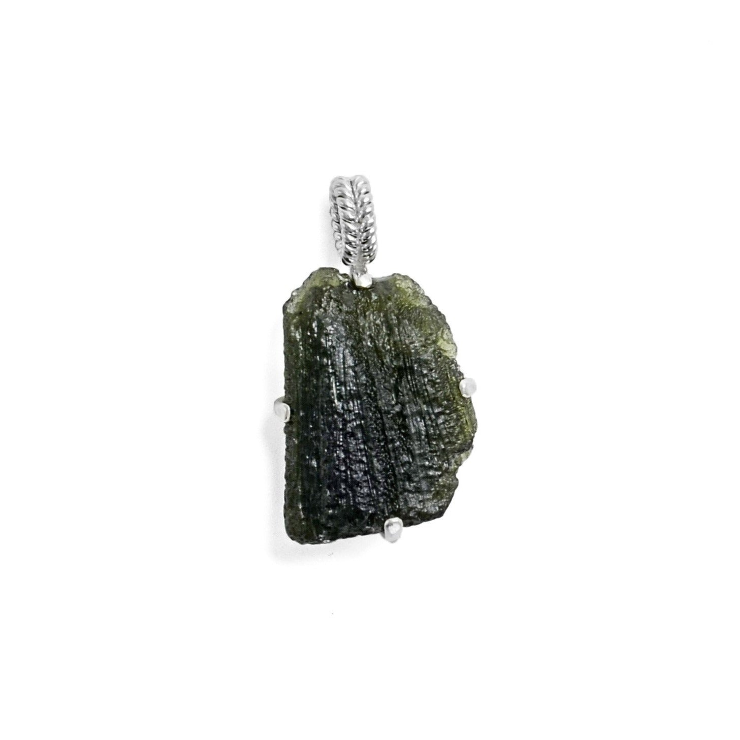 Large Raw Moldavite Sterling Silver Pendant ioola 11.5 gr 