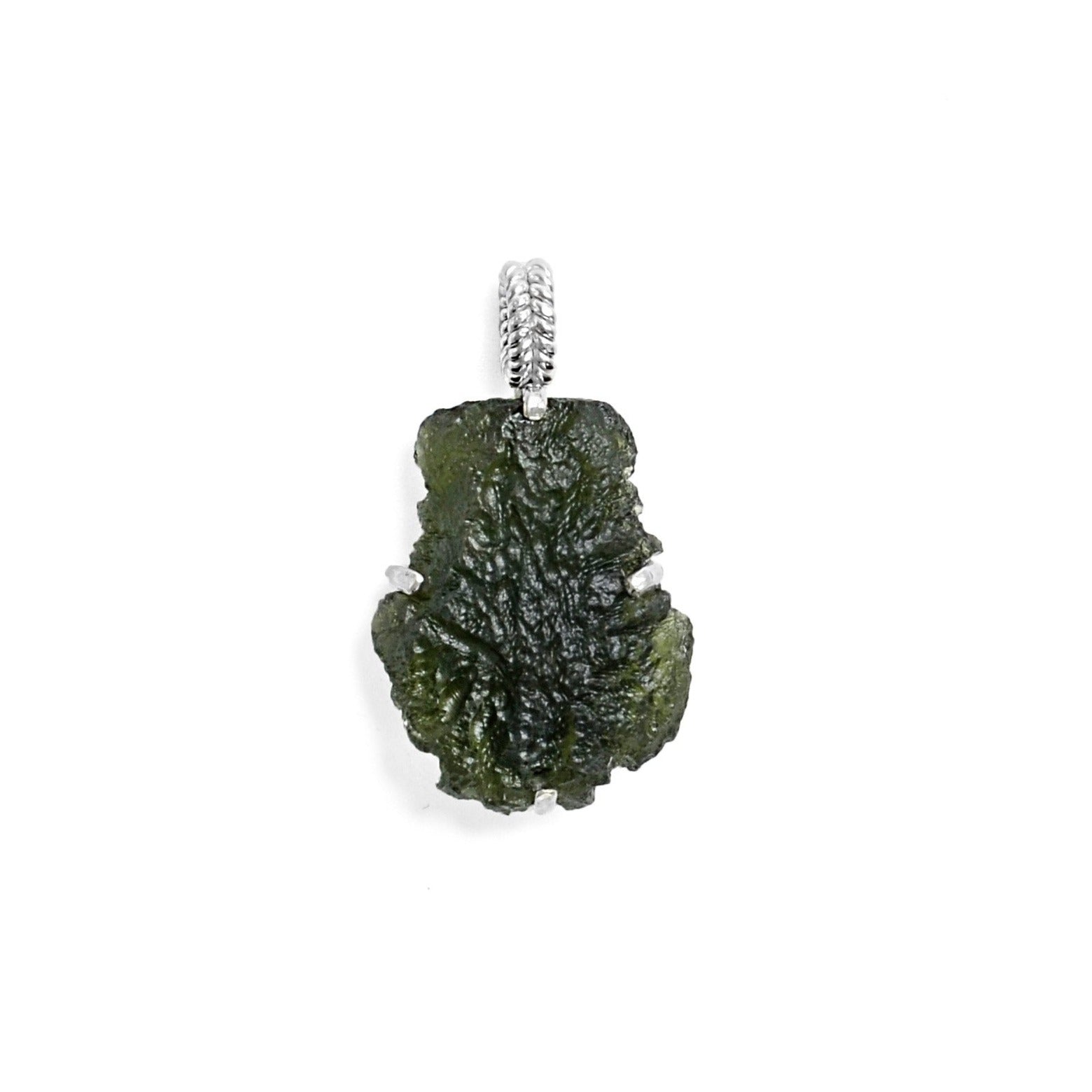 Large Raw Moldavite Sterling Silver Pendant ioola