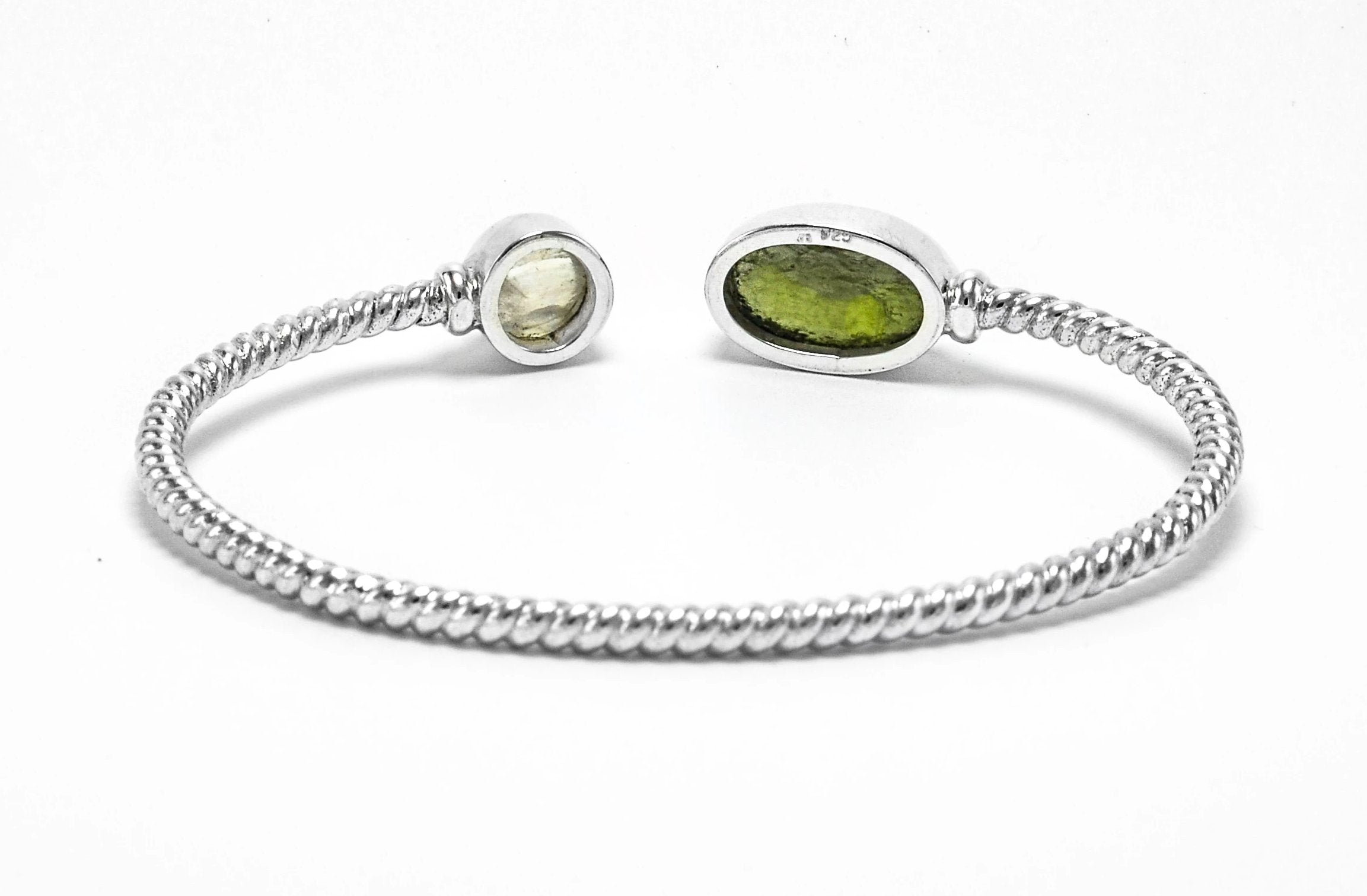 Sterling Silver Moldavite Moonstone Bangle