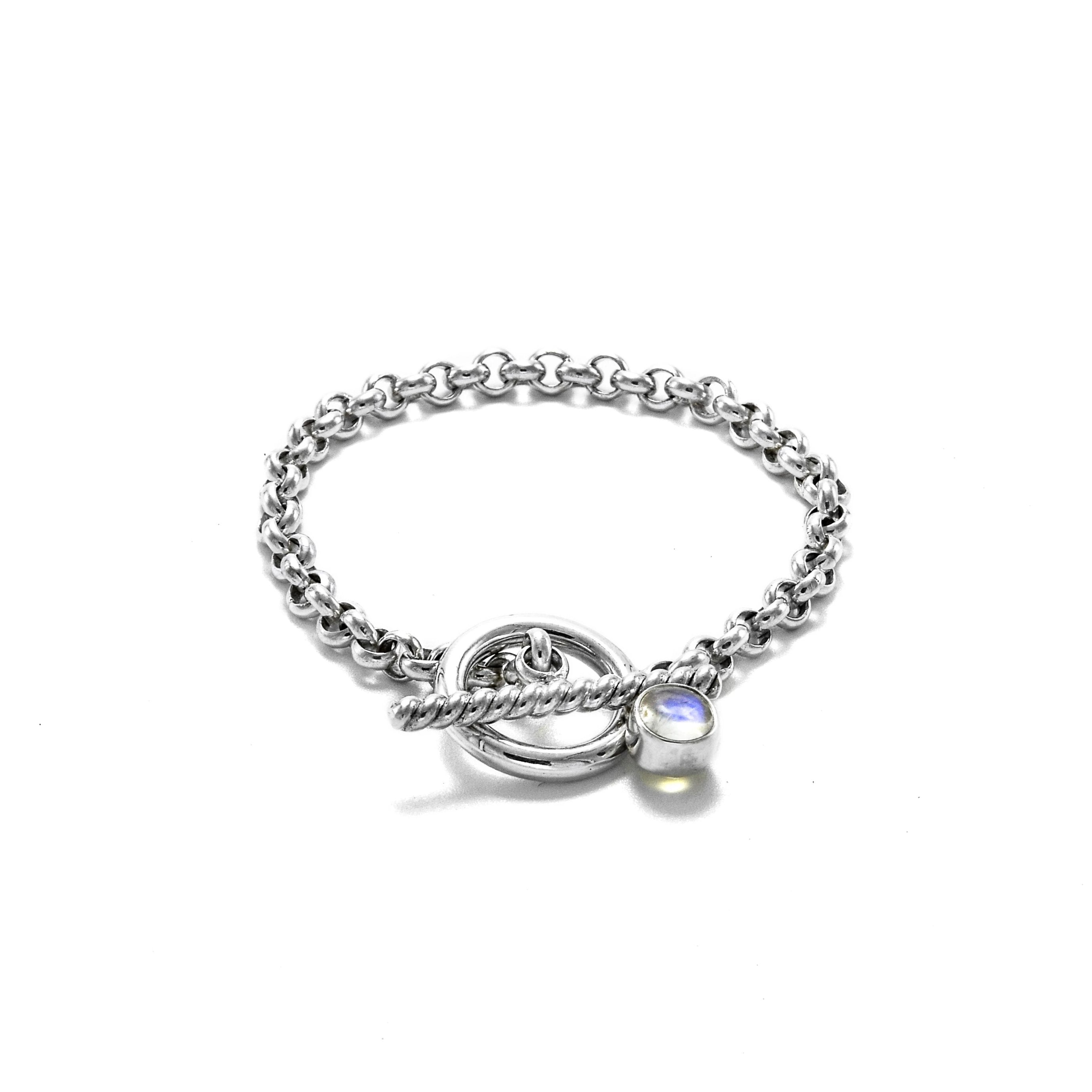 Rolo Chain Moonstone Bracelet with a Toggle clasp // Silver