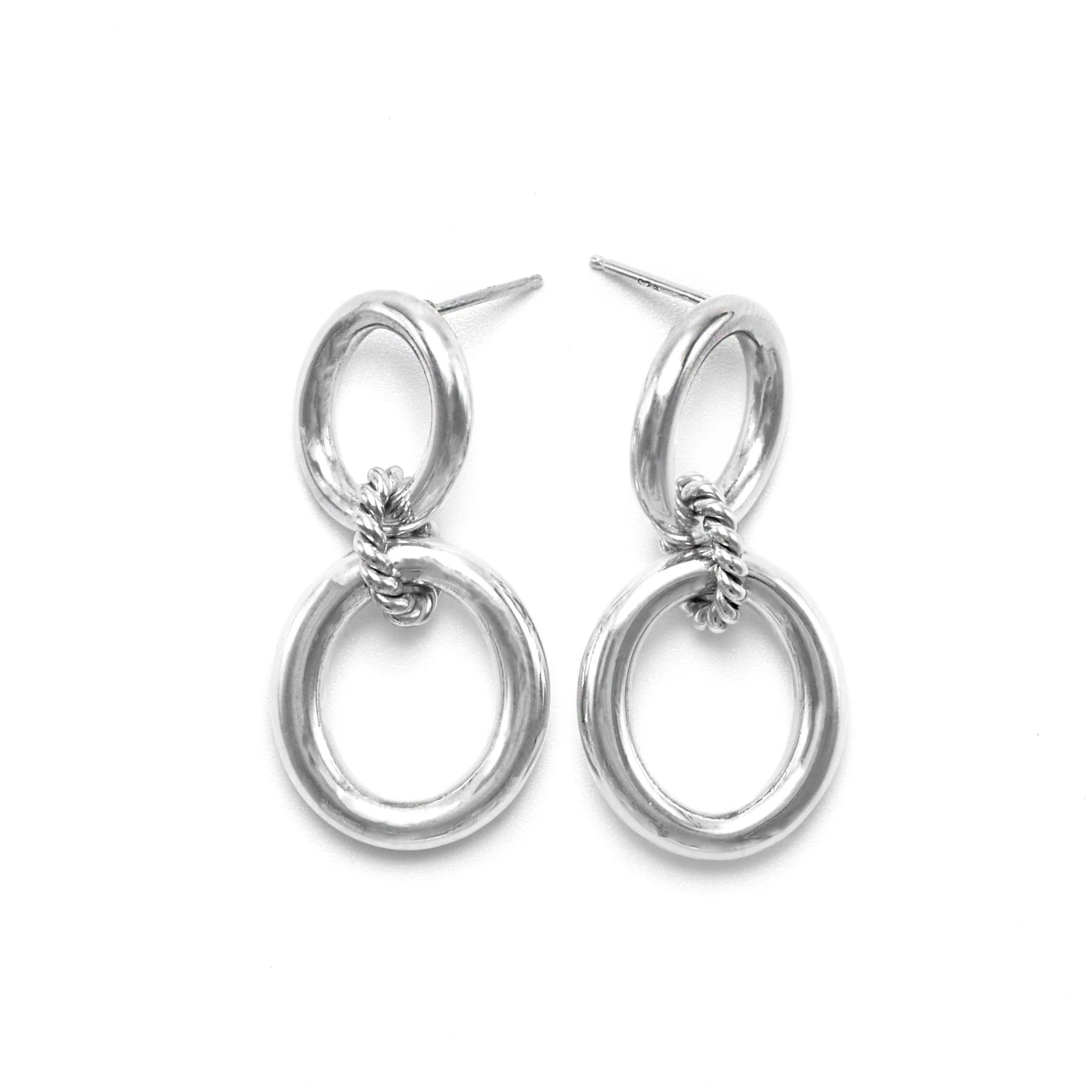 Chunky Sterling Silver Double Hoop Dangle Earrings ioola