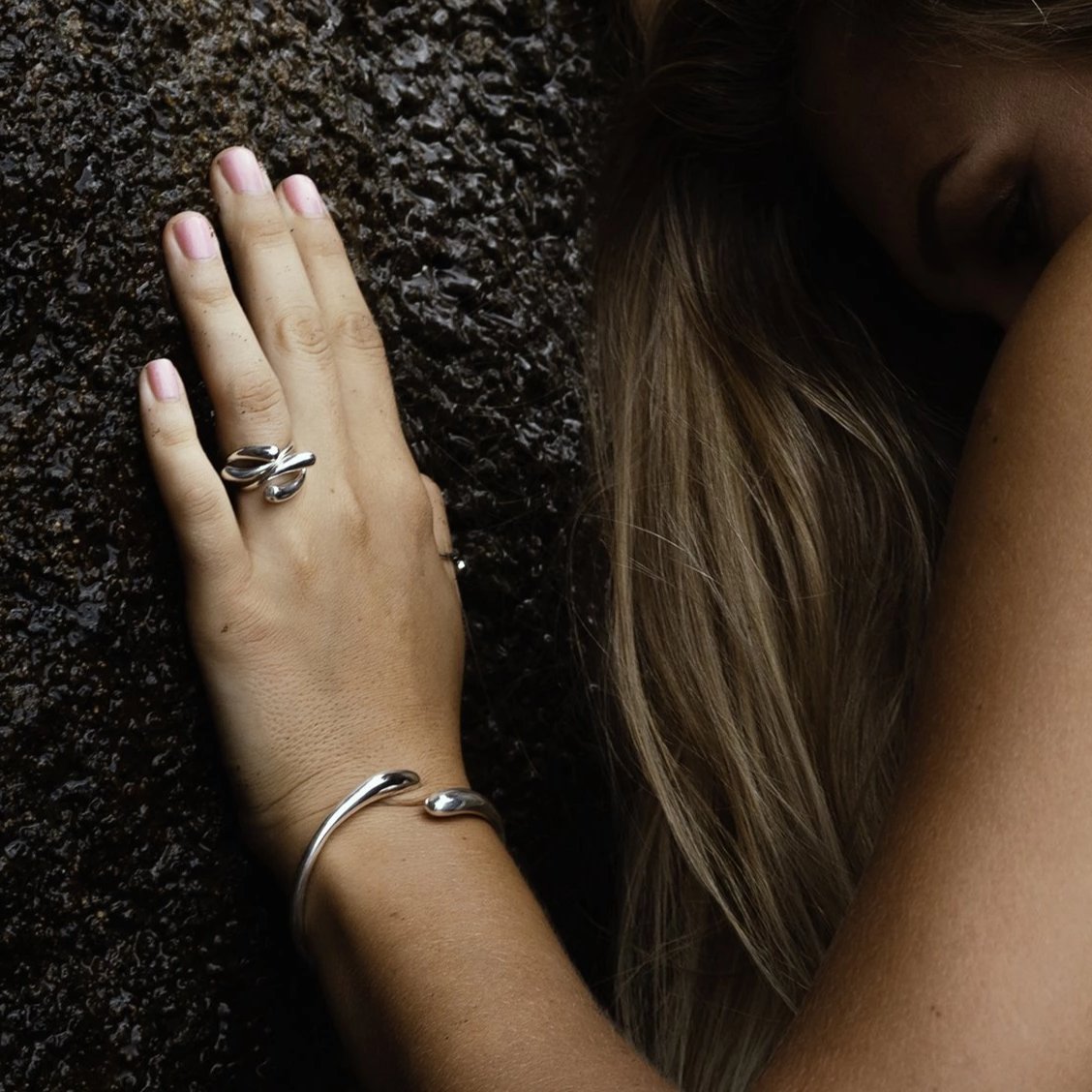 Adjustable Sterling Silver Drop Ring // Silver