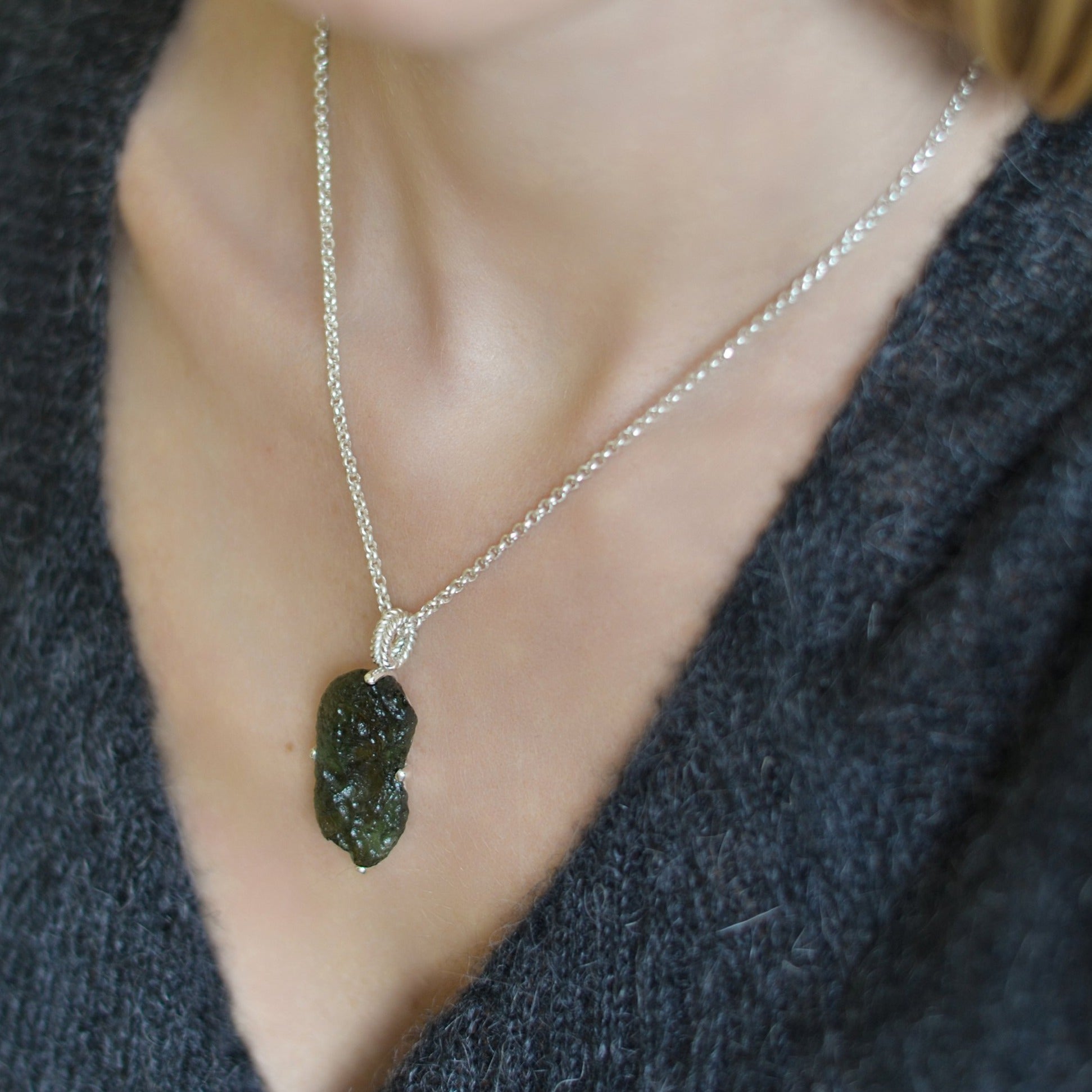 large moldavite pendant sterling silver