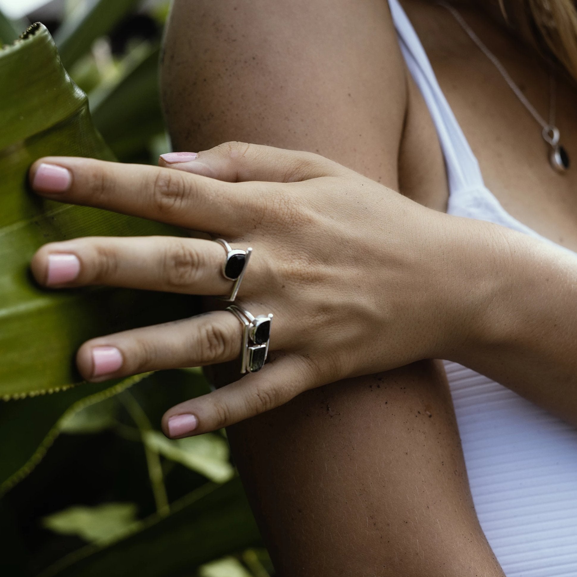 Adjustable Moldavite Ring Faceted