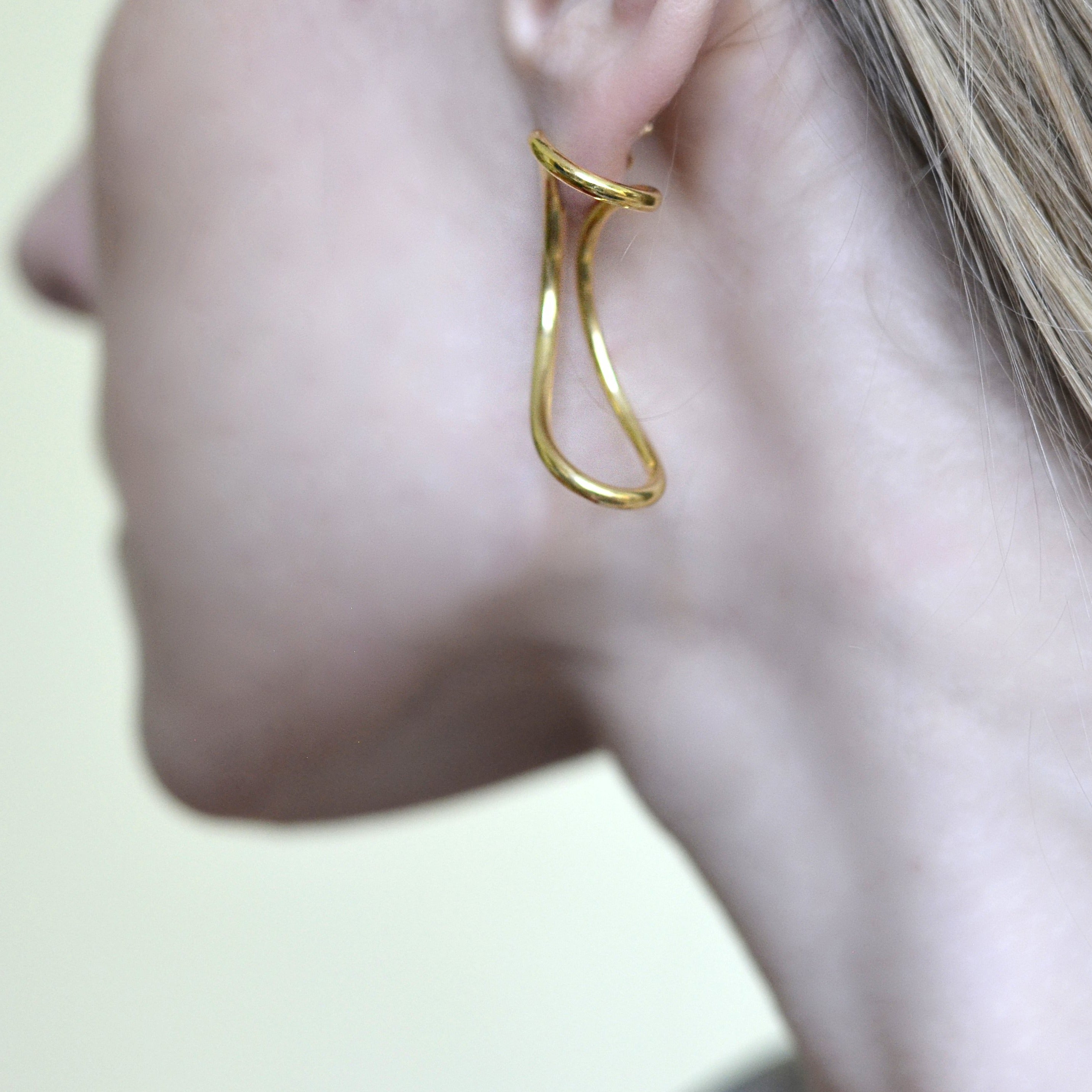 Statement luxury sterling silver wave earrings gold plated // Gold