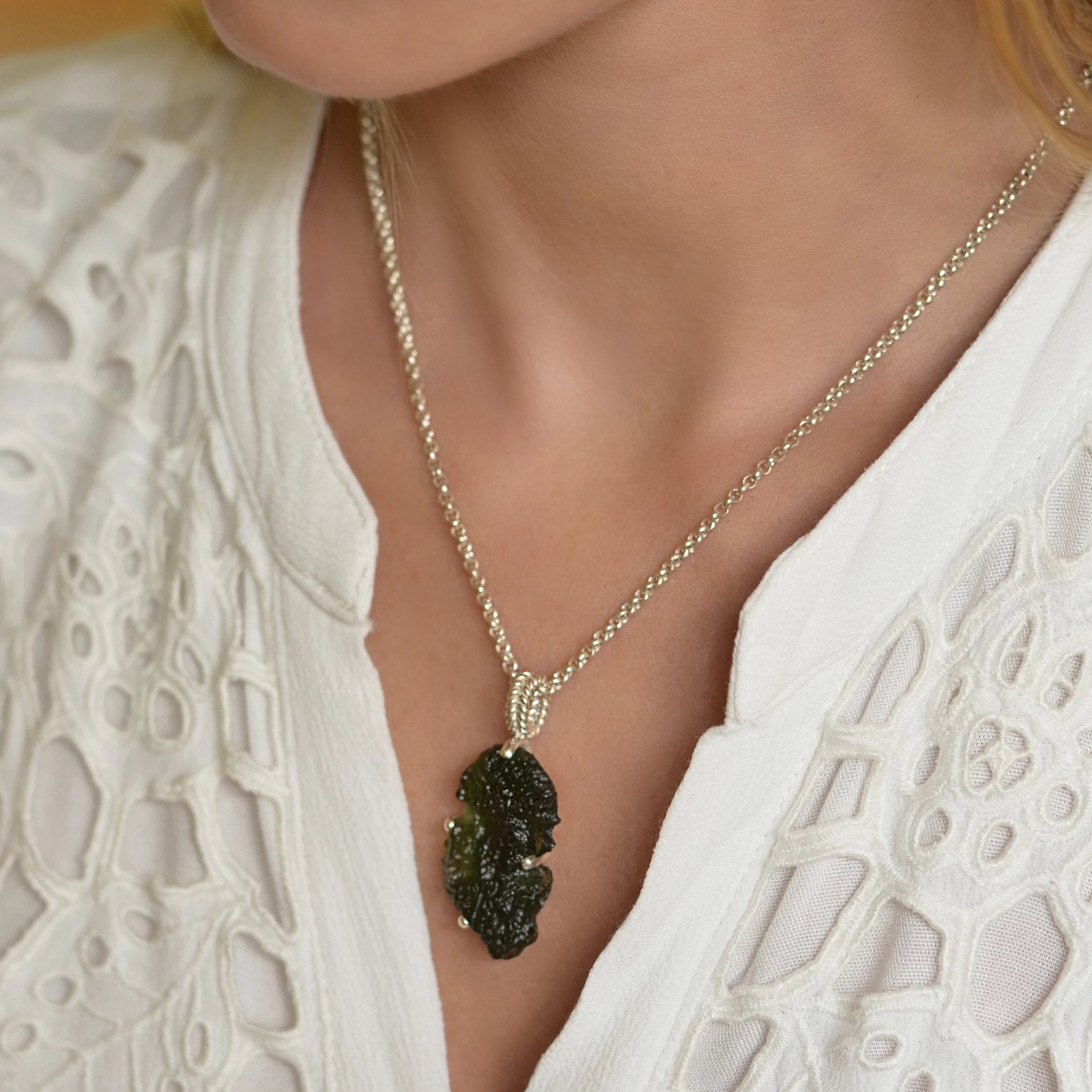 Big raw moldavite pendant