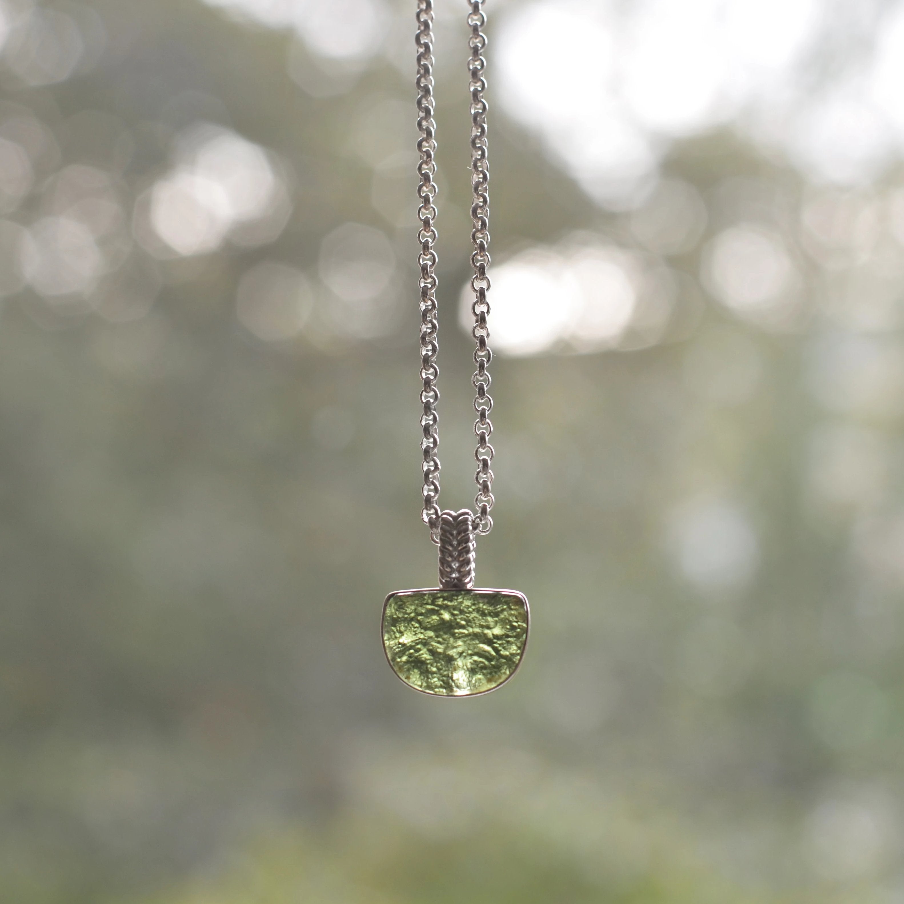 Raw Moldavite Sterling Silver Pendant Anchor