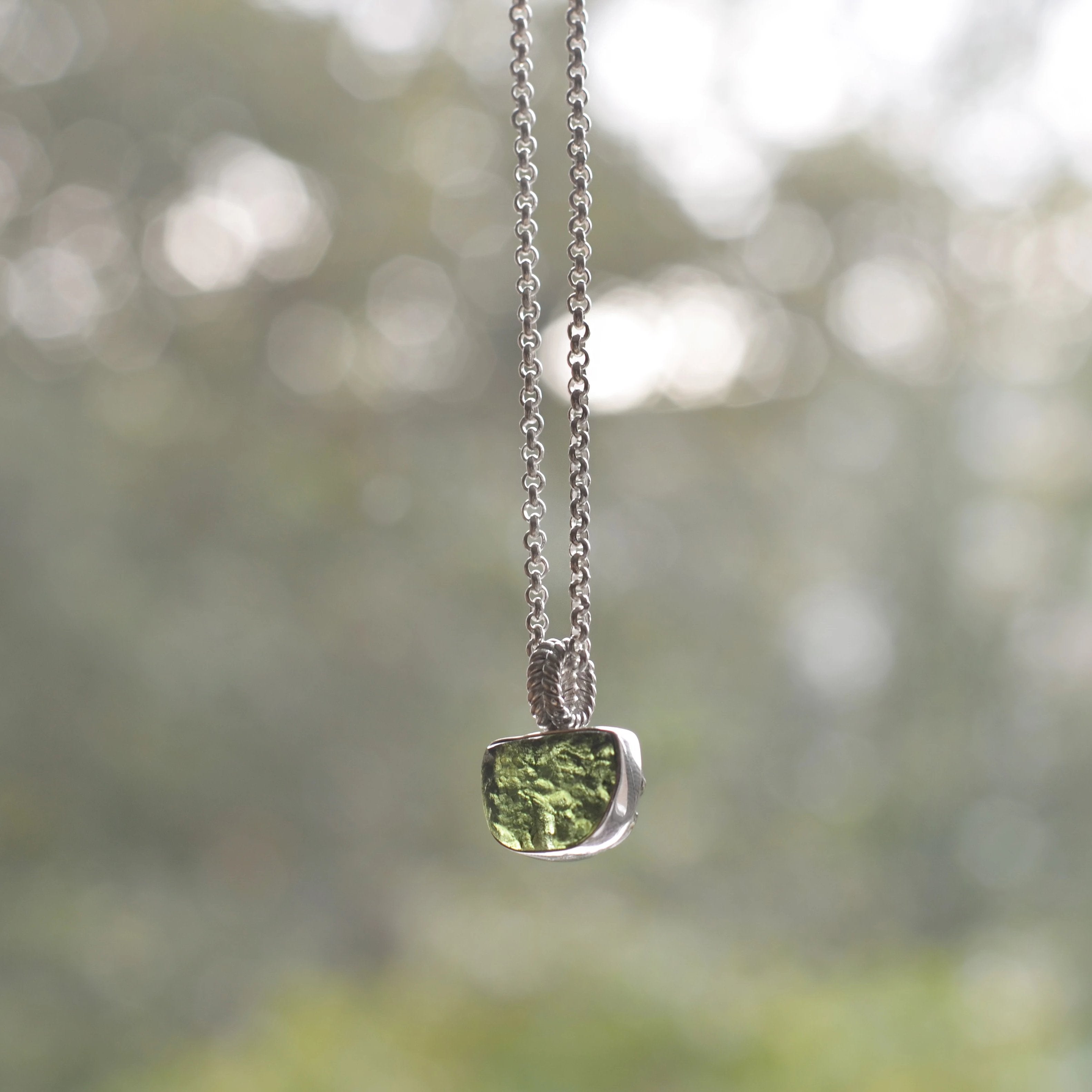 Raw Moldavite Sterling Silver Pendant Anchor