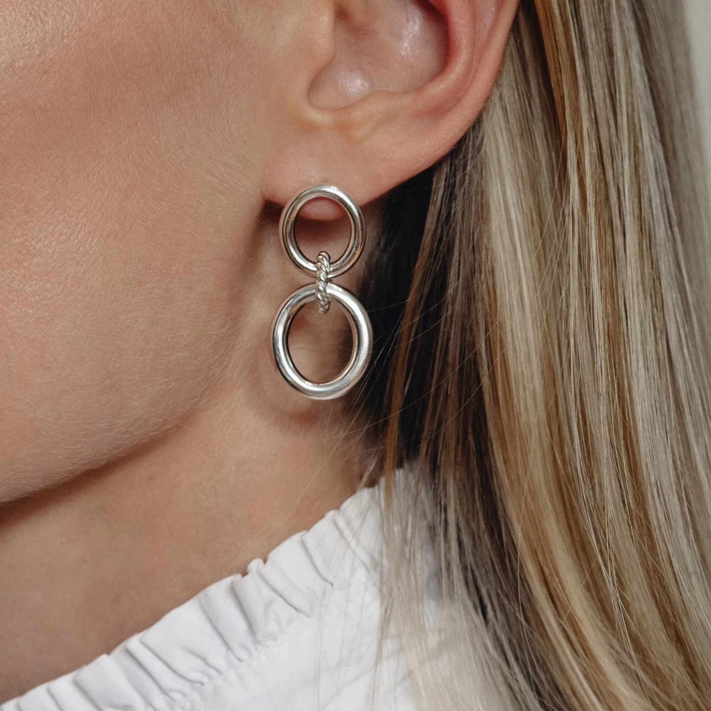 Chunky Sterling Silver Double Hoop Dangle Earrings ioola