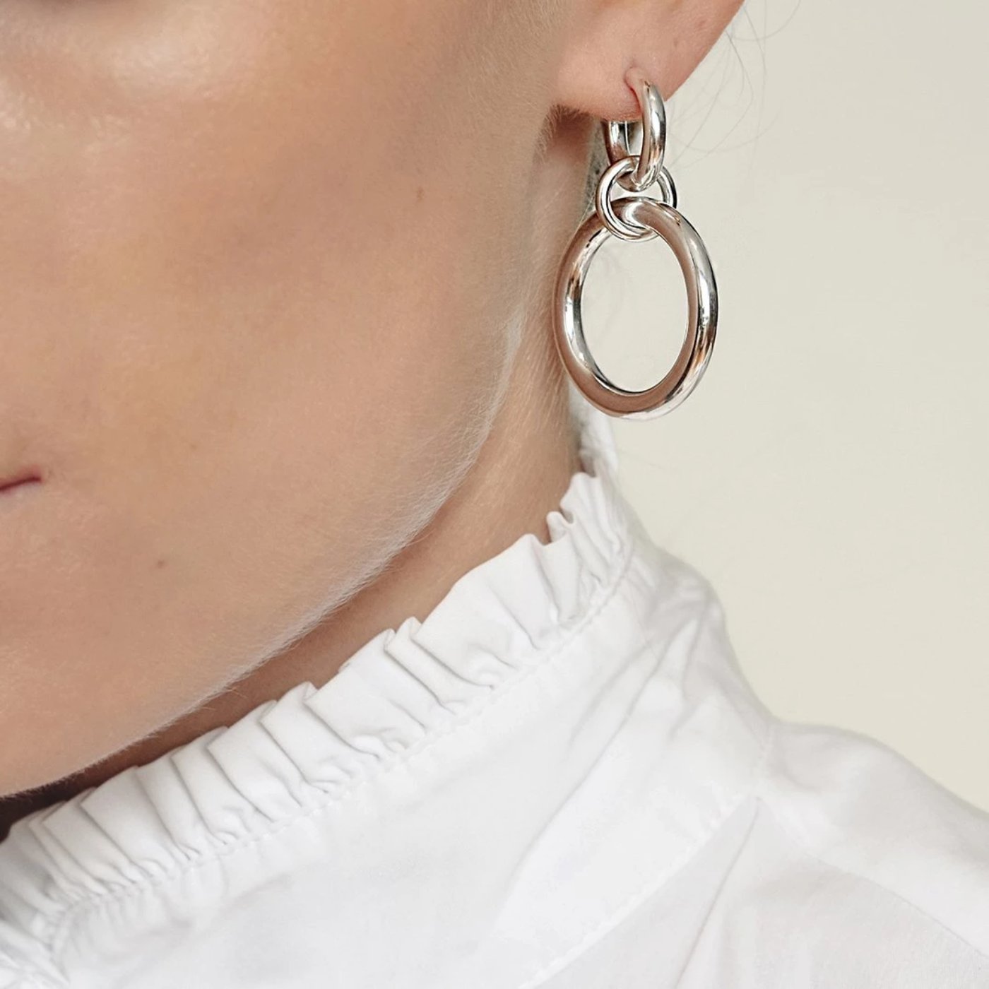 Lightweight hollow big Sterling Silver Hoop Earrings ioola // Silver