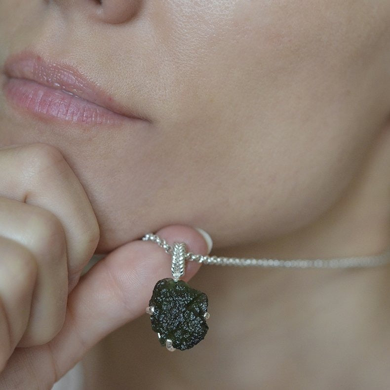 Raw Moldavite Sterling Silver Pendant 5.5 gr