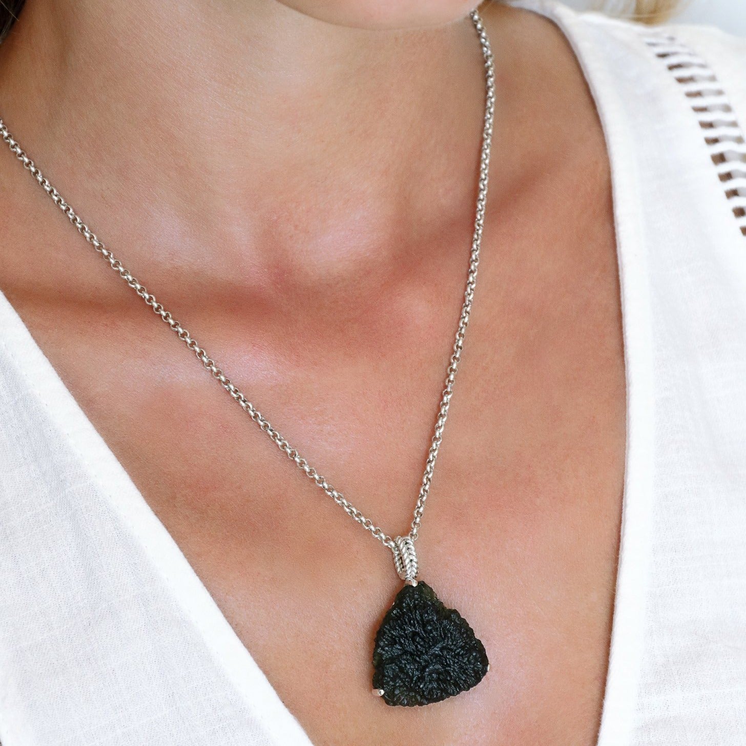 Triangle shape raw Moldavite pendant 6 gr