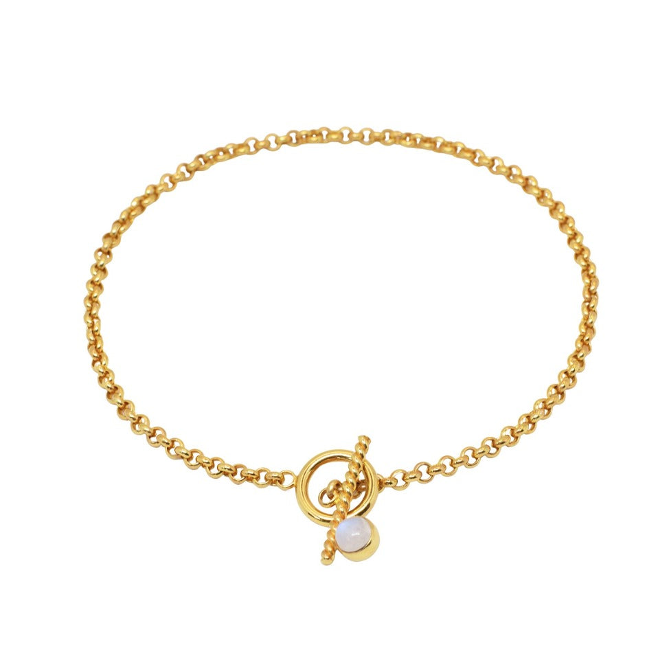Chunky gold Necklace With Moonstone and a Toggle Clasp // Gold