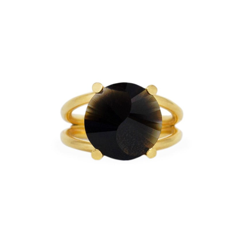 yin yang ring gold with obsidian