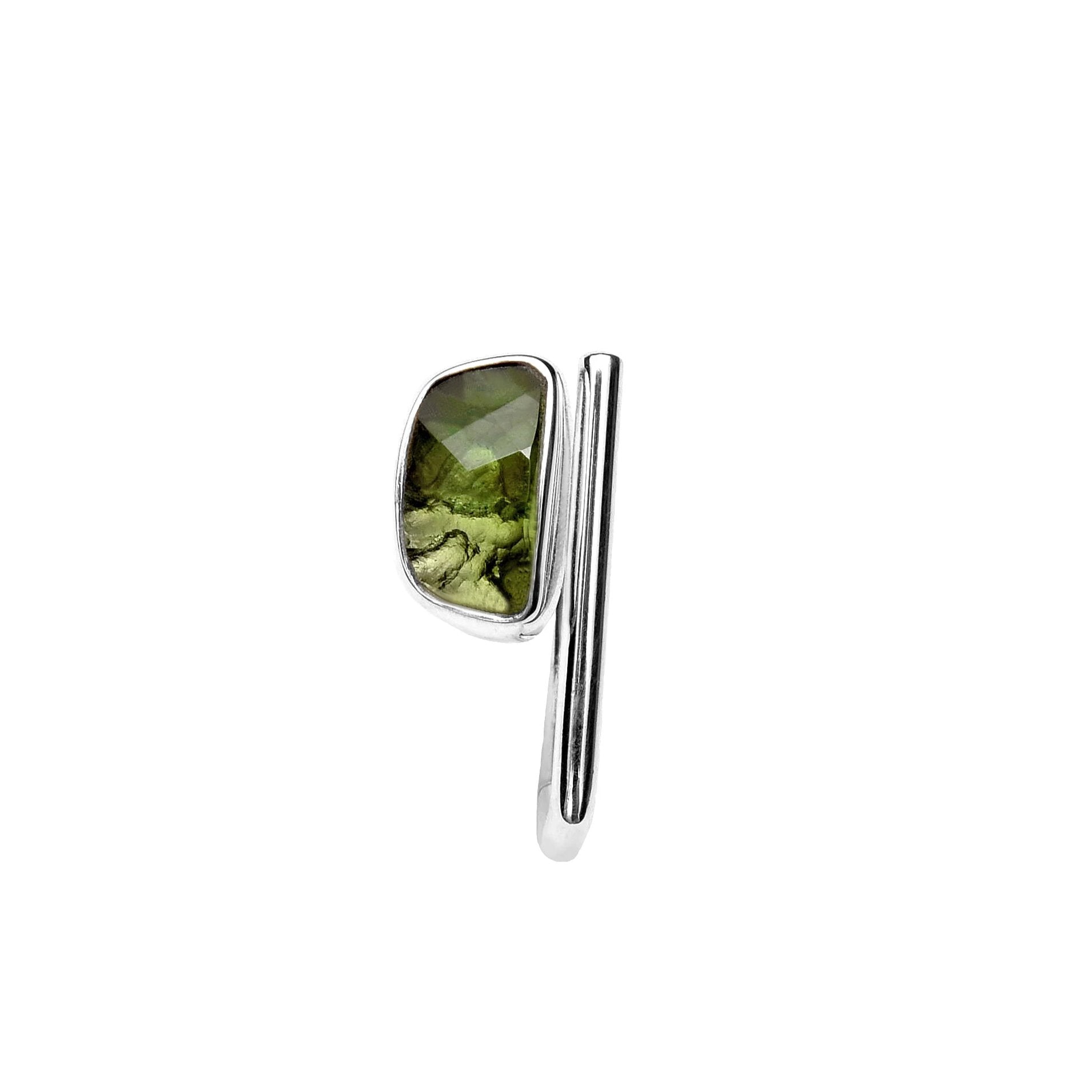 Adjustable Moldavite Ring Faceted