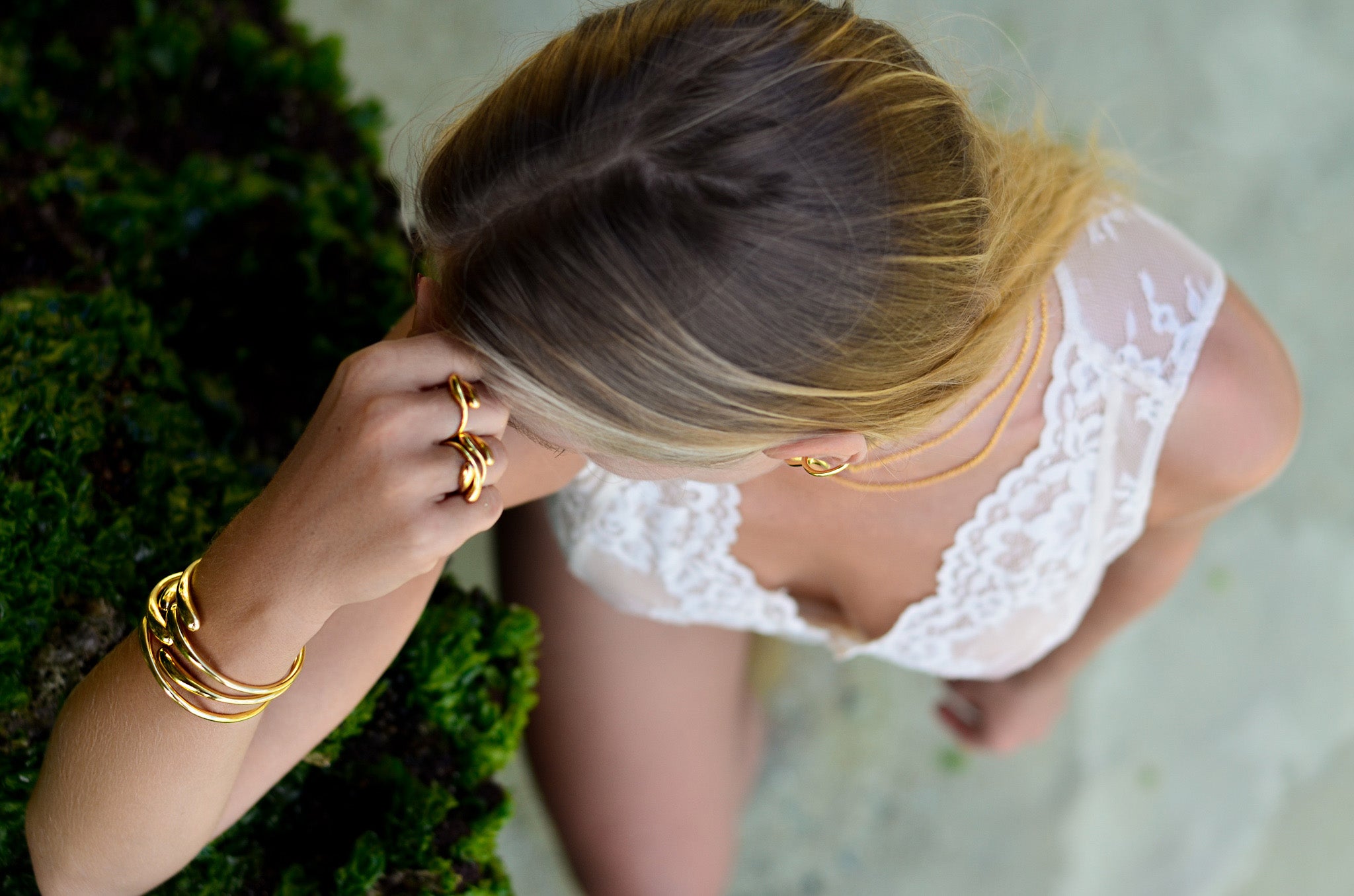 Sterling Silver Chunky Adjustable Drop Bangle gold plated // Gold
