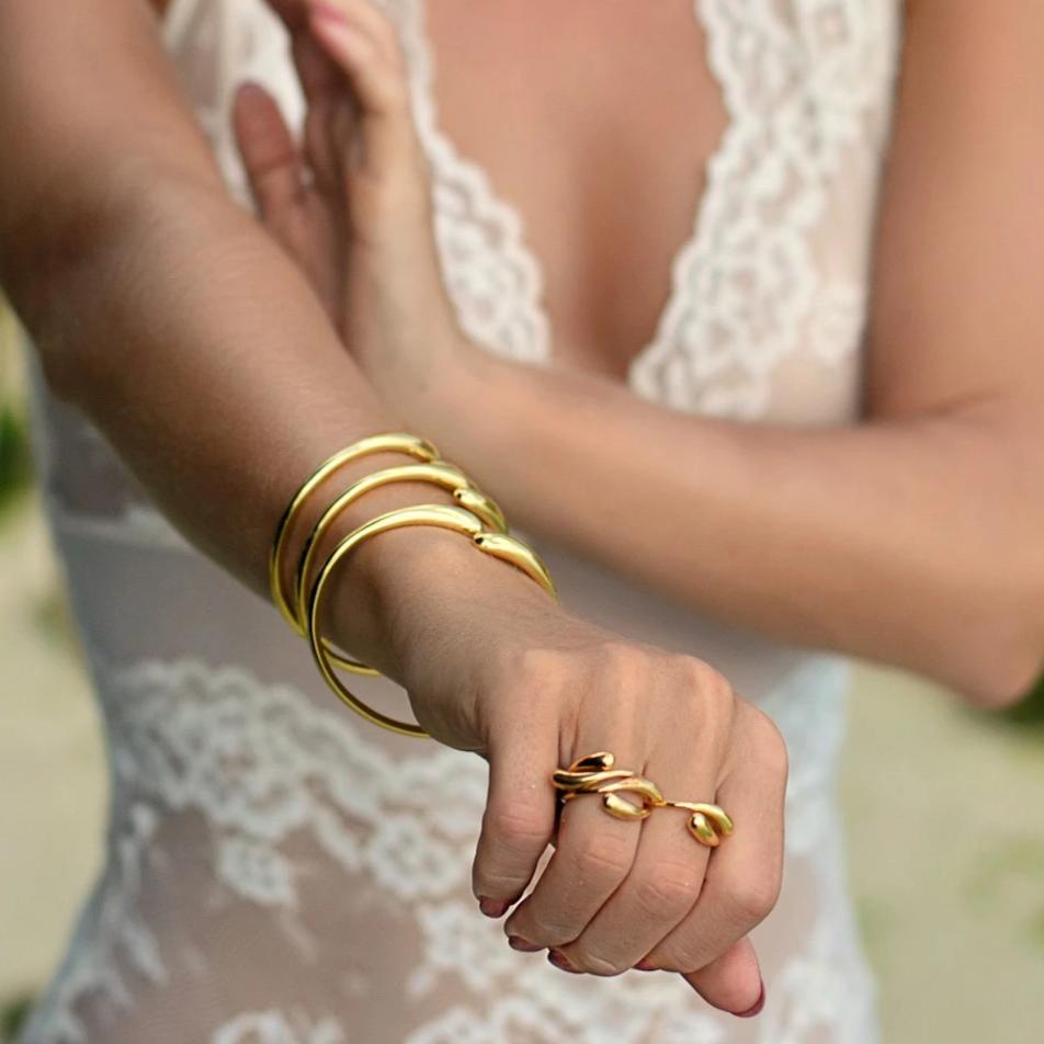Adjustable Sterling Silver Drop Ring gold plated // Gold