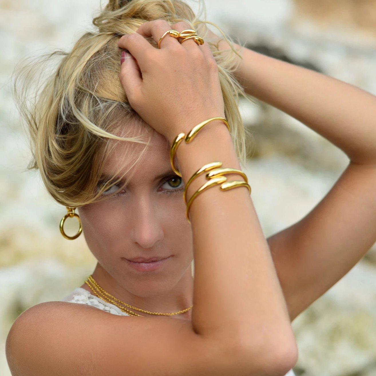 Lightweight Sterling Silver gold plated Hoop Earrings big ioola big // Gold