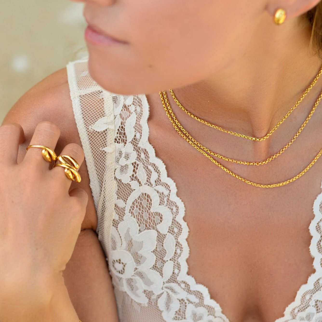 Adjustable Sterling Silver Drop Ring gold plated // Gold