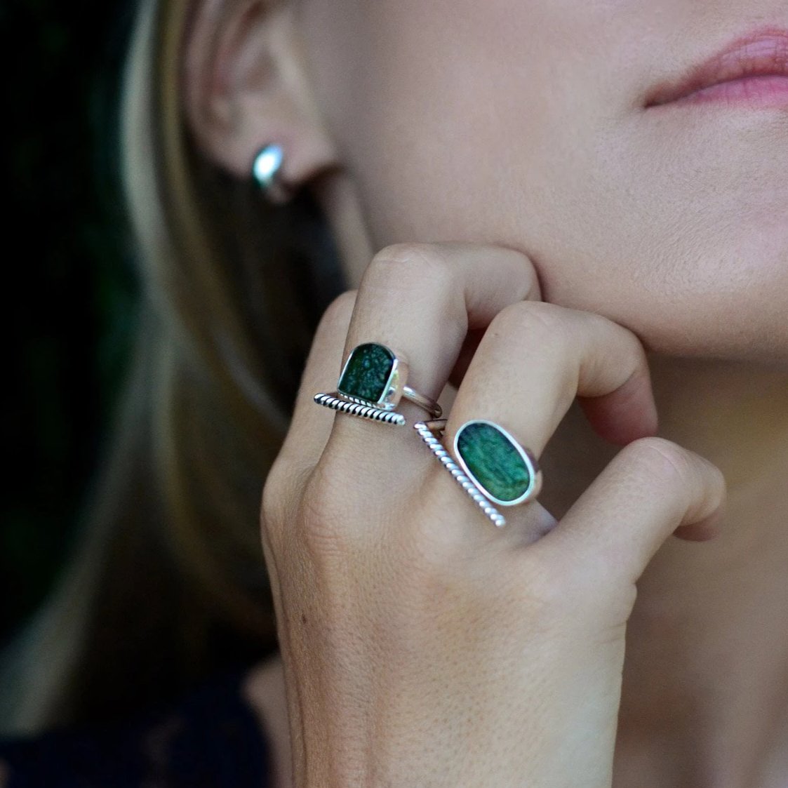 Adjustable Sterling Silver Moldavite Ring