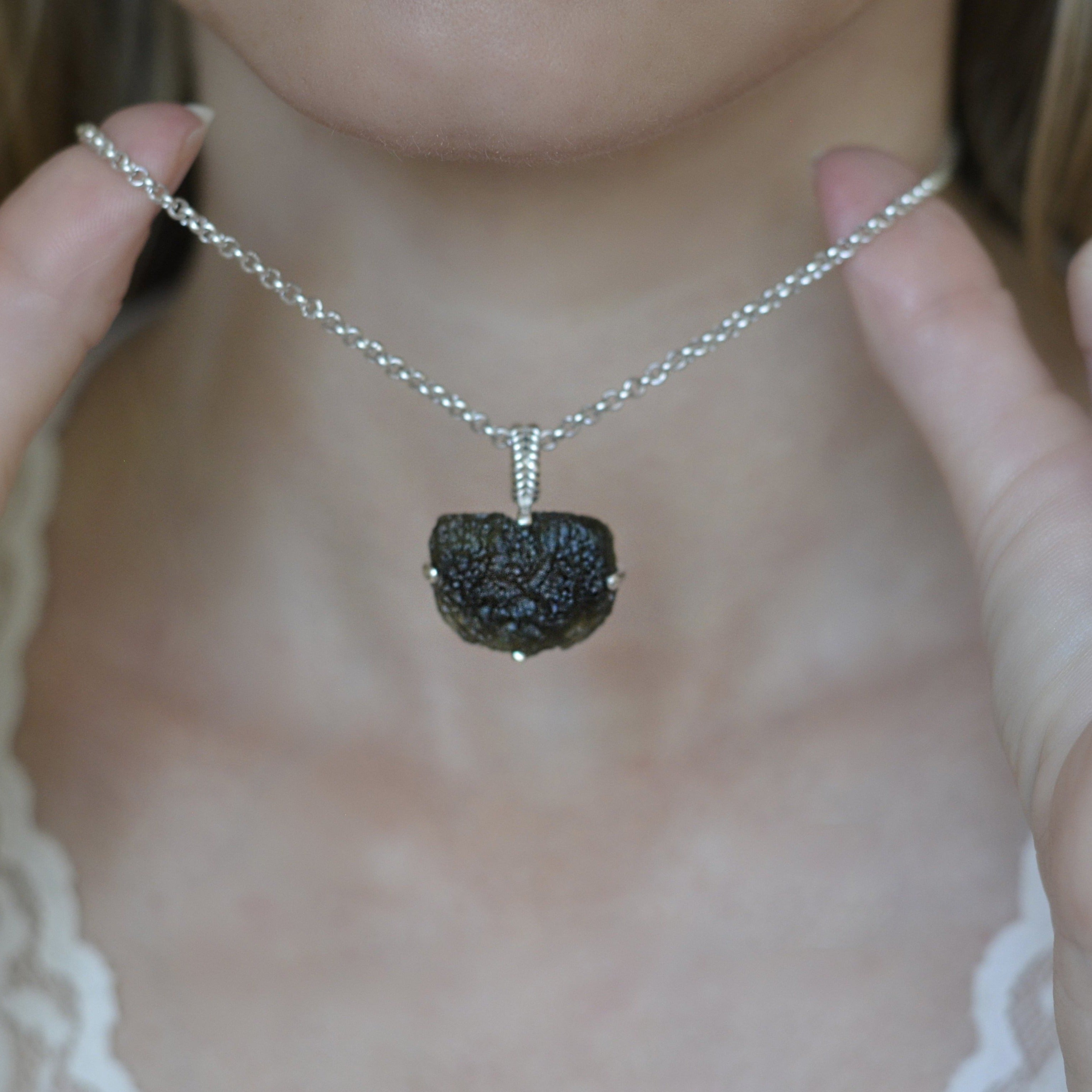 Raw Moldavite Sterling Silver Pendant 7 gr