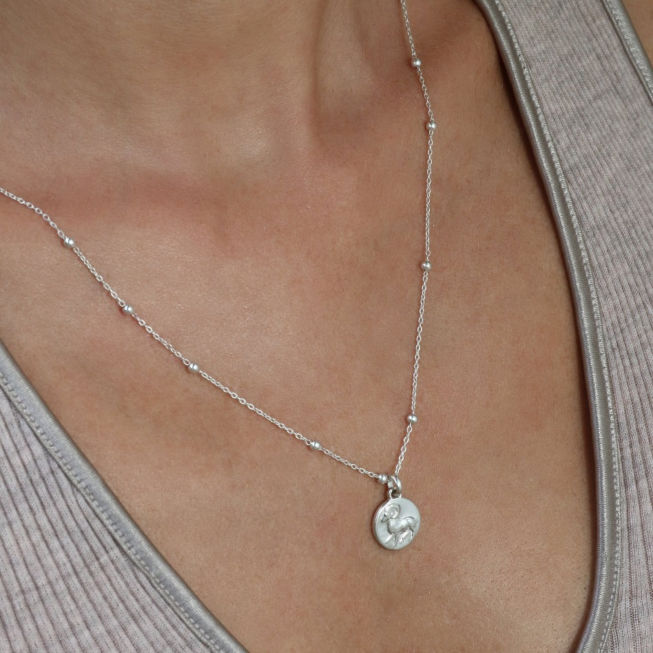 Aries dainty coin pendant // Silver